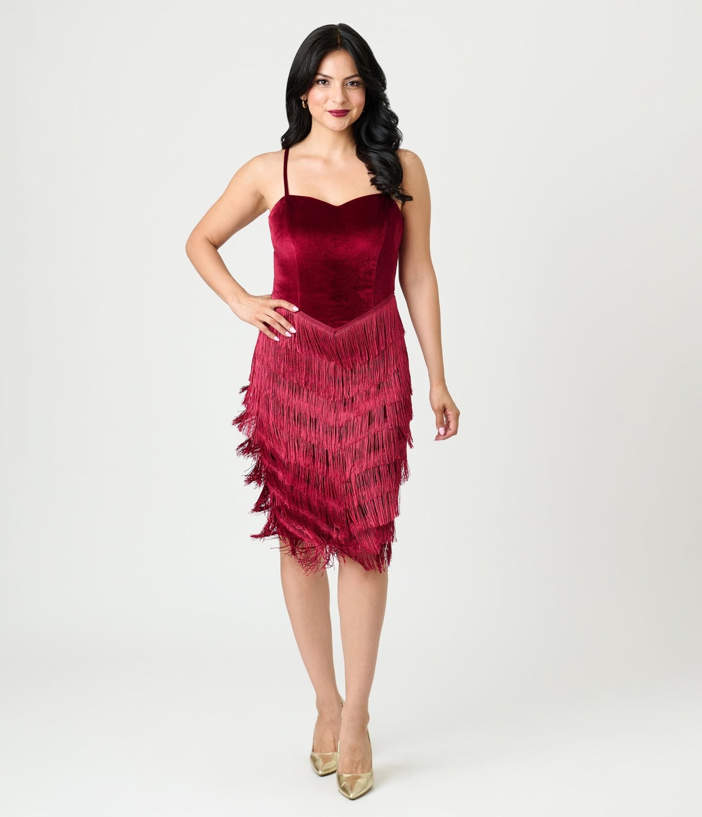 Unique Vintage Burgundy Chevron Fringe Pencil Dress - Unique Vintage - Womens, DRESSES, WIGGLE