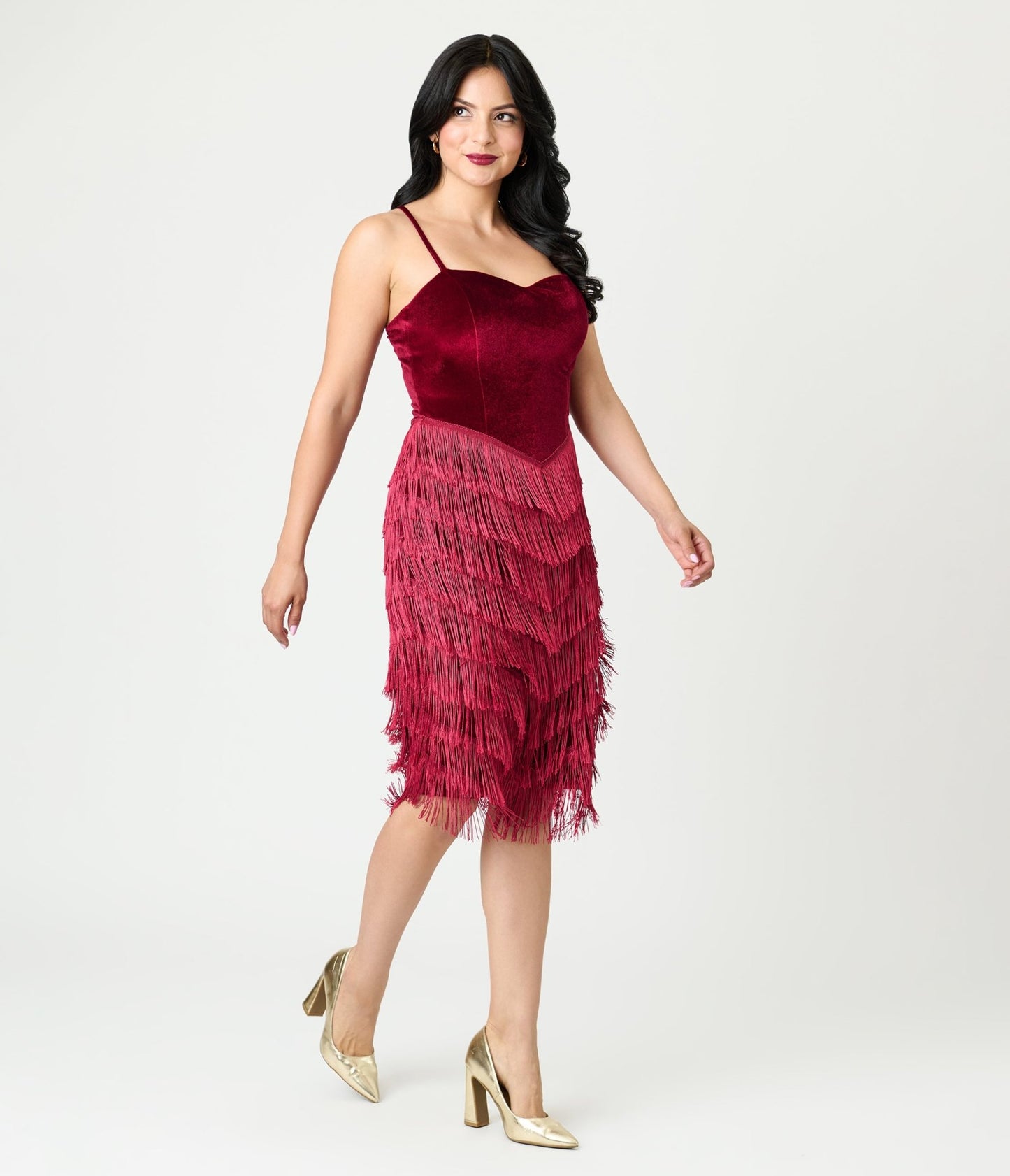 Unique Vintage Burgundy Chevron Fringe Pencil Dress - Unique Vintage - Womens, DRESSES, WIGGLE