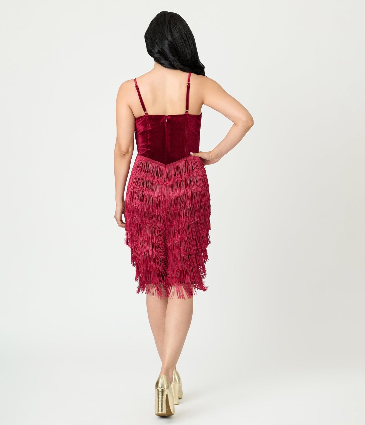 Unique Vintage Burgundy Chevron Fringe Pencil Dress - Unique Vintage - Womens, DRESSES, WIGGLE