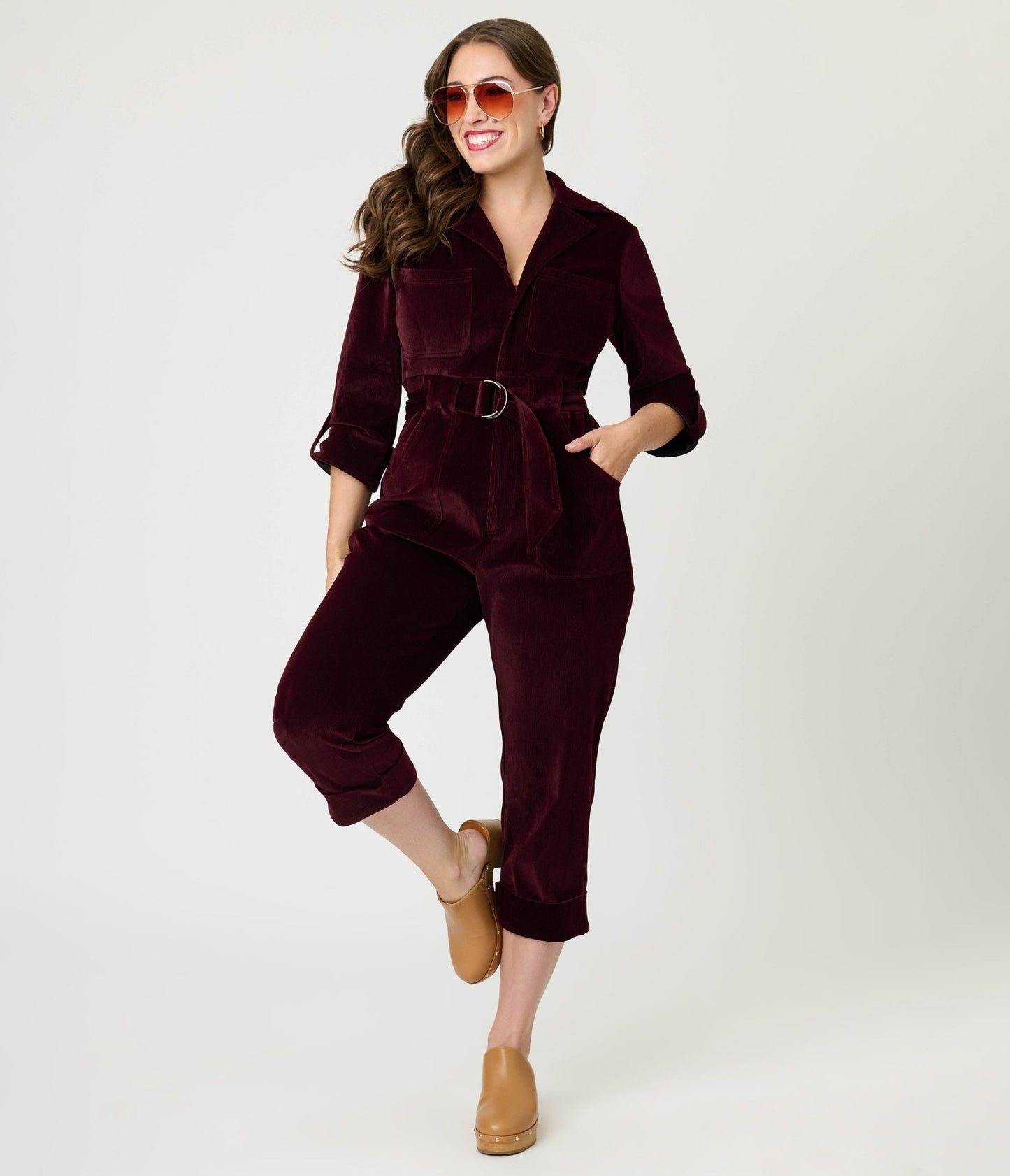 Unique Vintage Burgundy Corduroy Trixie Jumpsuit - Unique Vintage - Womens, BOTTOMS, ROMPERS AND JUMPSUITS