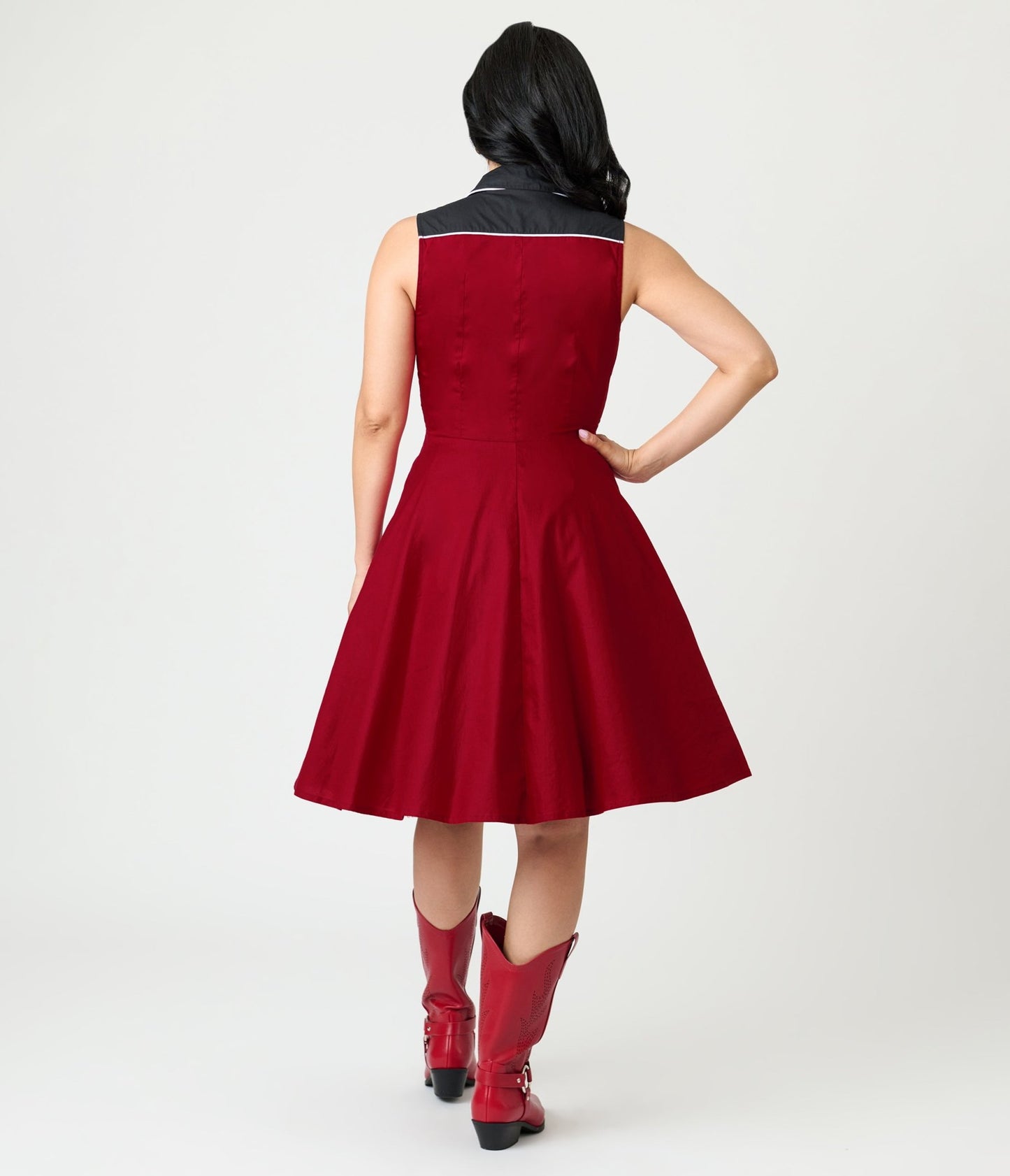 Unique Vintage Burgundy & Gold Snake Embroidery Western Cotton Flare Dress - Unique Vintage - Womens, DRESSES, FIT AND FLARE