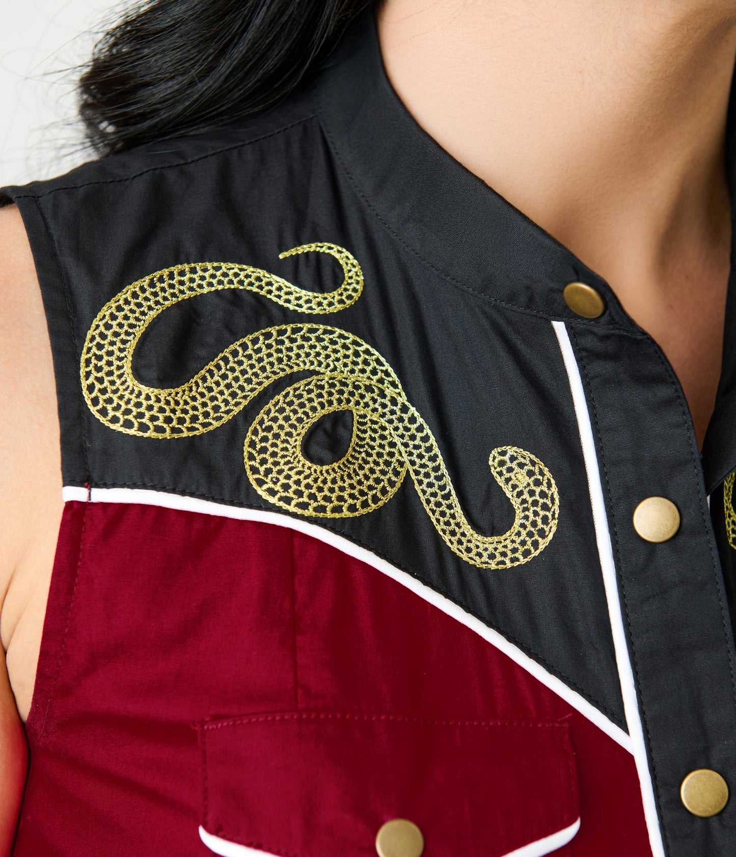 Unique Vintage Burgundy & Gold Snake Embroidery Western Cotton Flare Dress - Unique Vintage - Womens, DRESSES, FIT AND FLARE