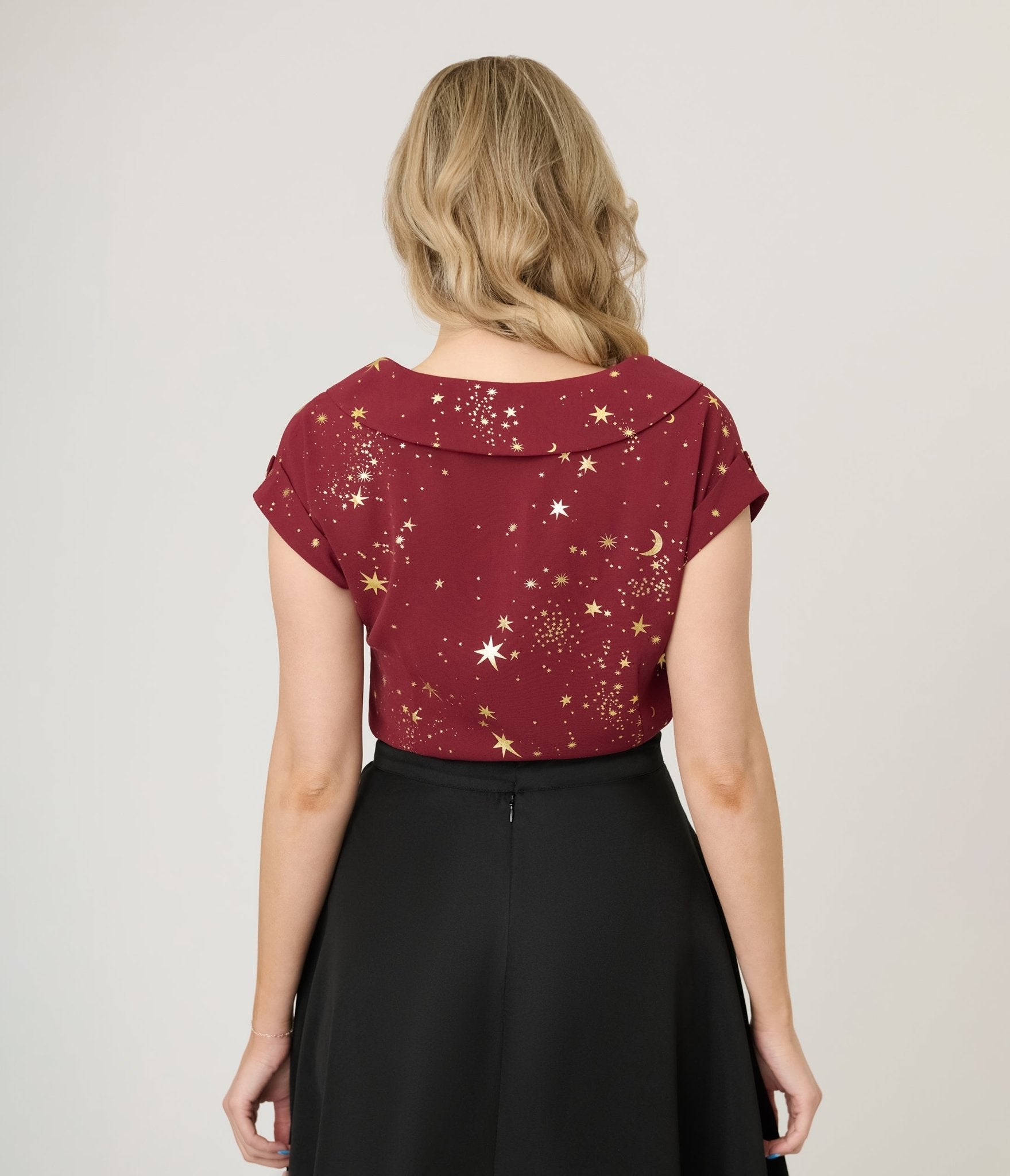 Unique Vintage Burgundy & Gold Star Twill Sleeveless Blouse - Unique Vintage - Womens, TOPS, WOVEN TOPS
