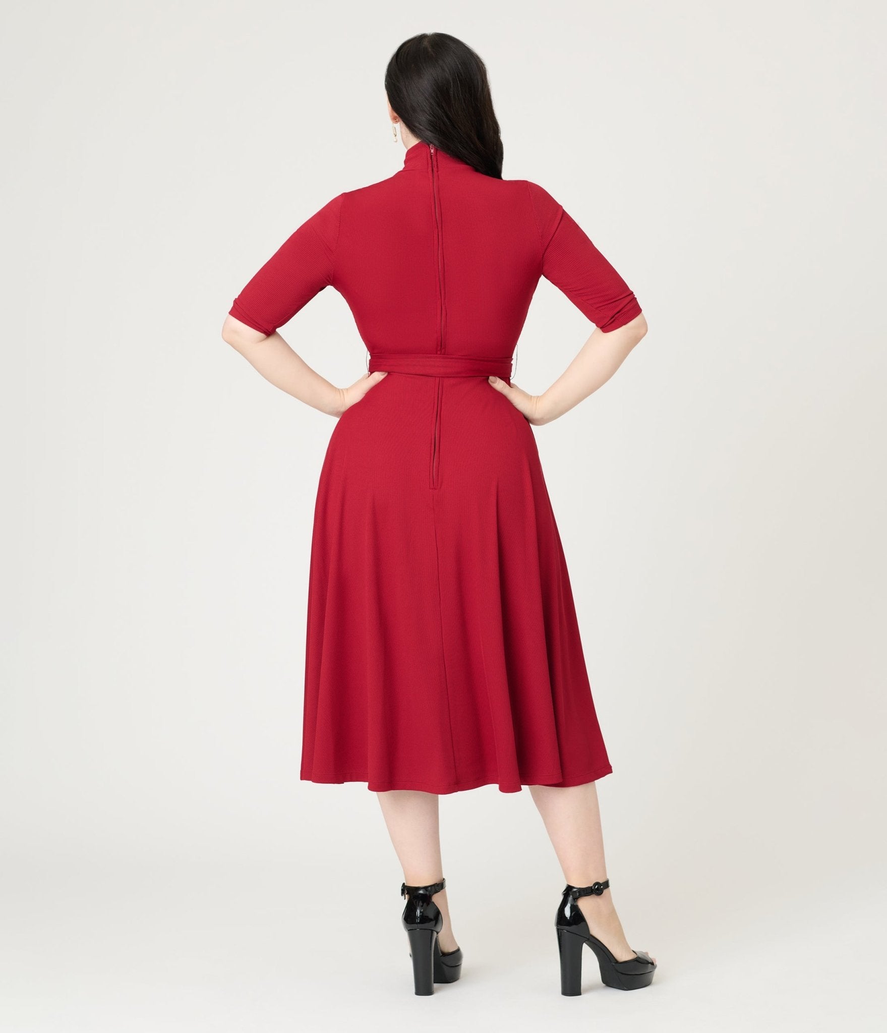 Unique Vintage Burgundy Turtleneck Midi Dress - Unique Vintage - Womens, DRESSES, FIT AND FLARE