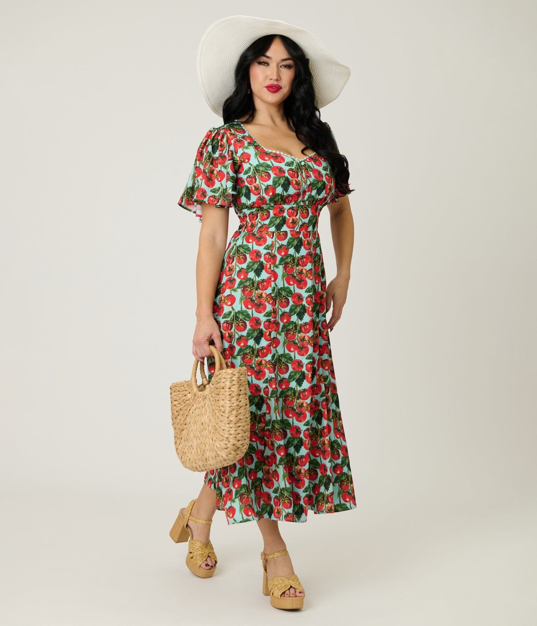 Unique Vintage Cherry Tomato Midi Dress Unique Vintage Cherry Tomato Midi Dress