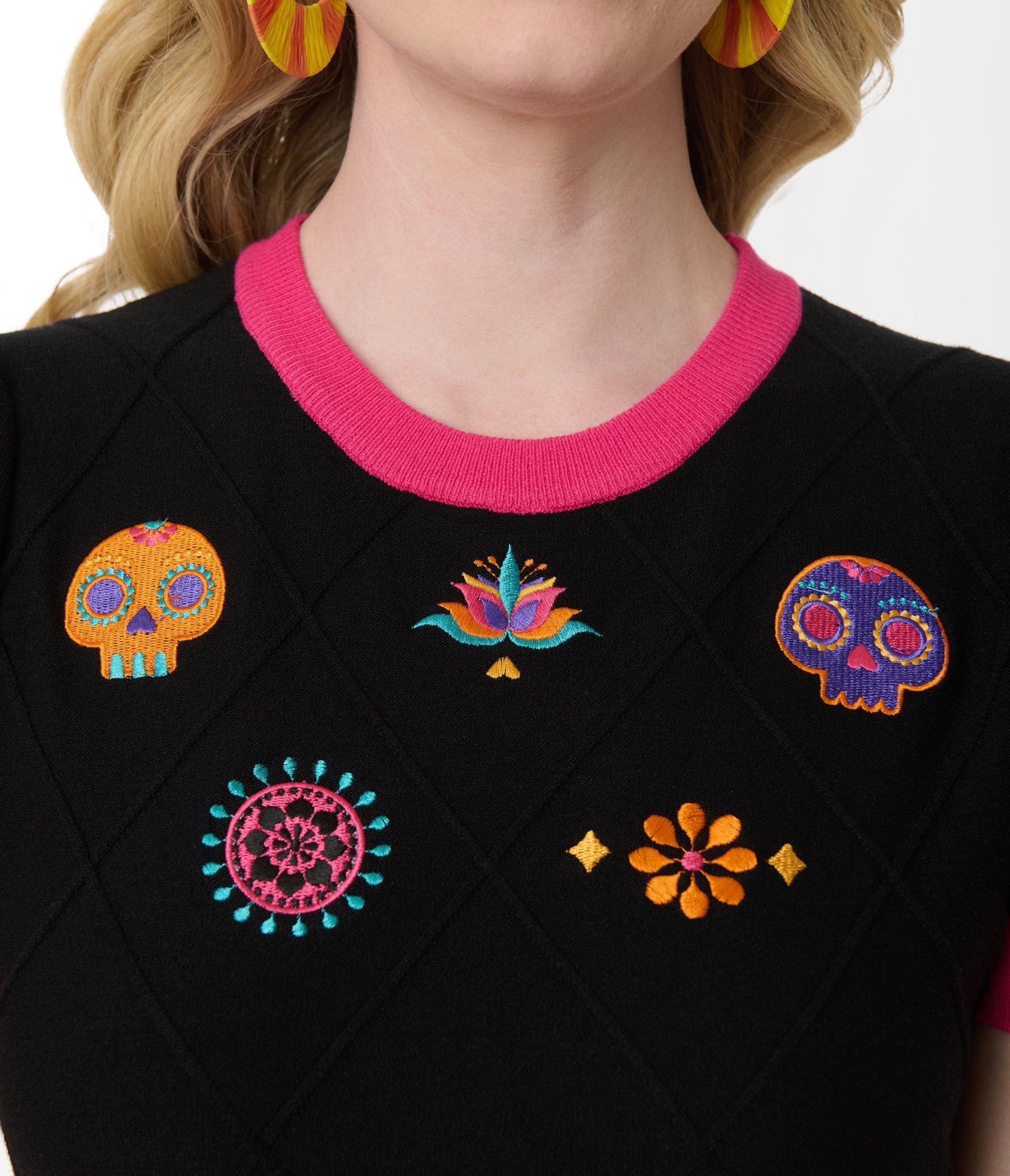 Unique Vintage Day of the Dead Embroidered Sweater - Unique Vintage - Womens, TOPS, SWEATERS