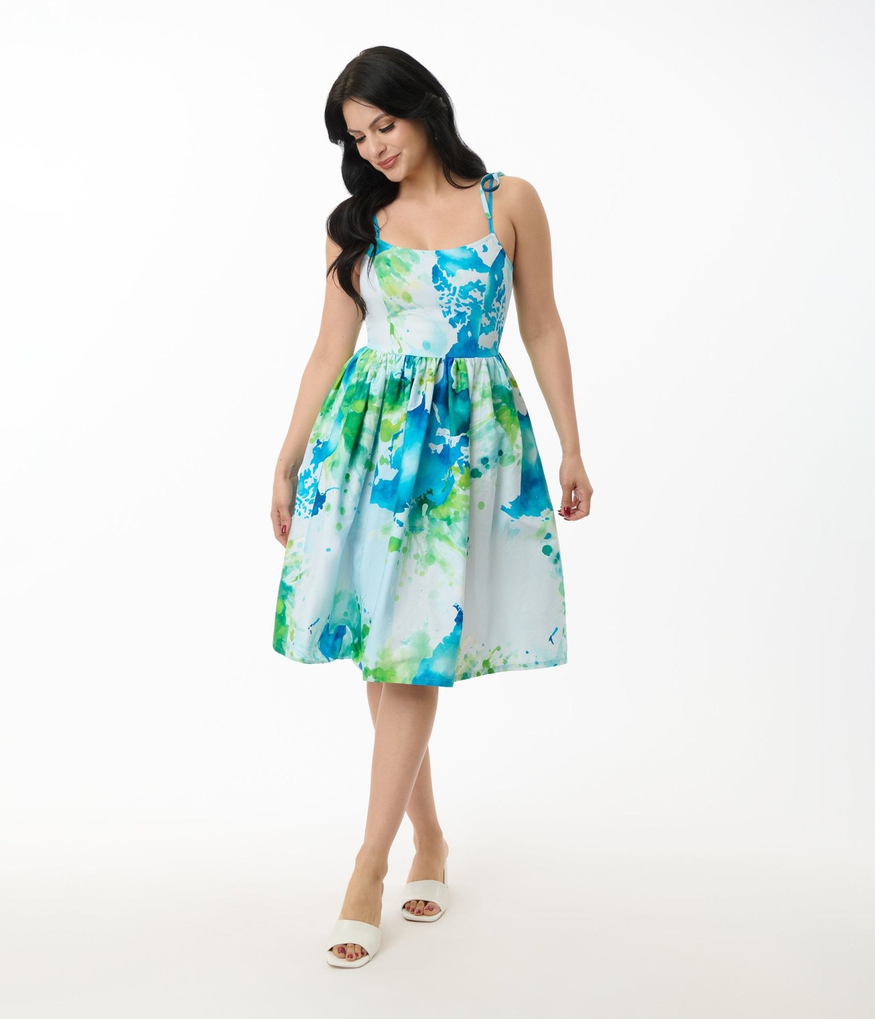 Unique Vintage Earth Map Print Cotton Bobbie Swing Dress - Unique Vintage - Womens, DRESSES, SWING