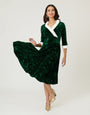 Unique Vintage Emerald Crushed Velvet & White Fur Delores Swing Dress