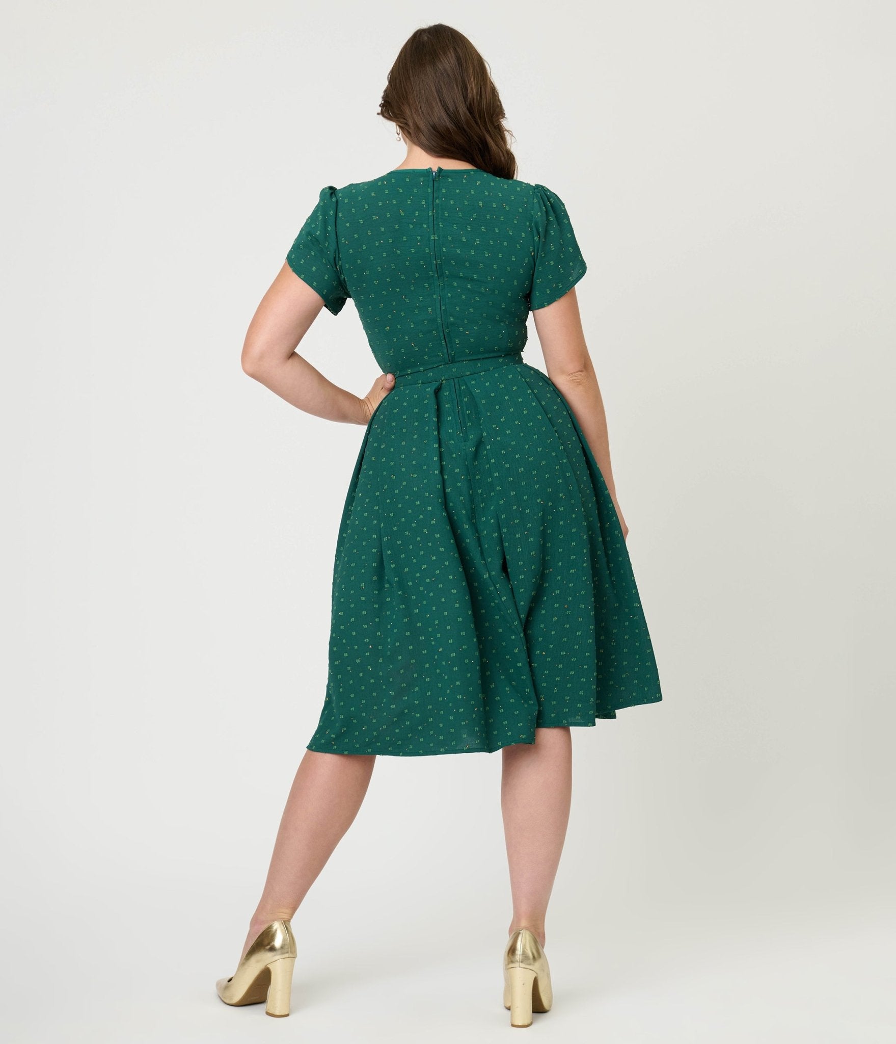 Unique Vintage Emerald & Gold Drop Dahlia Swing Dress - Unique Vintage - Womens, DRESSES, SWING