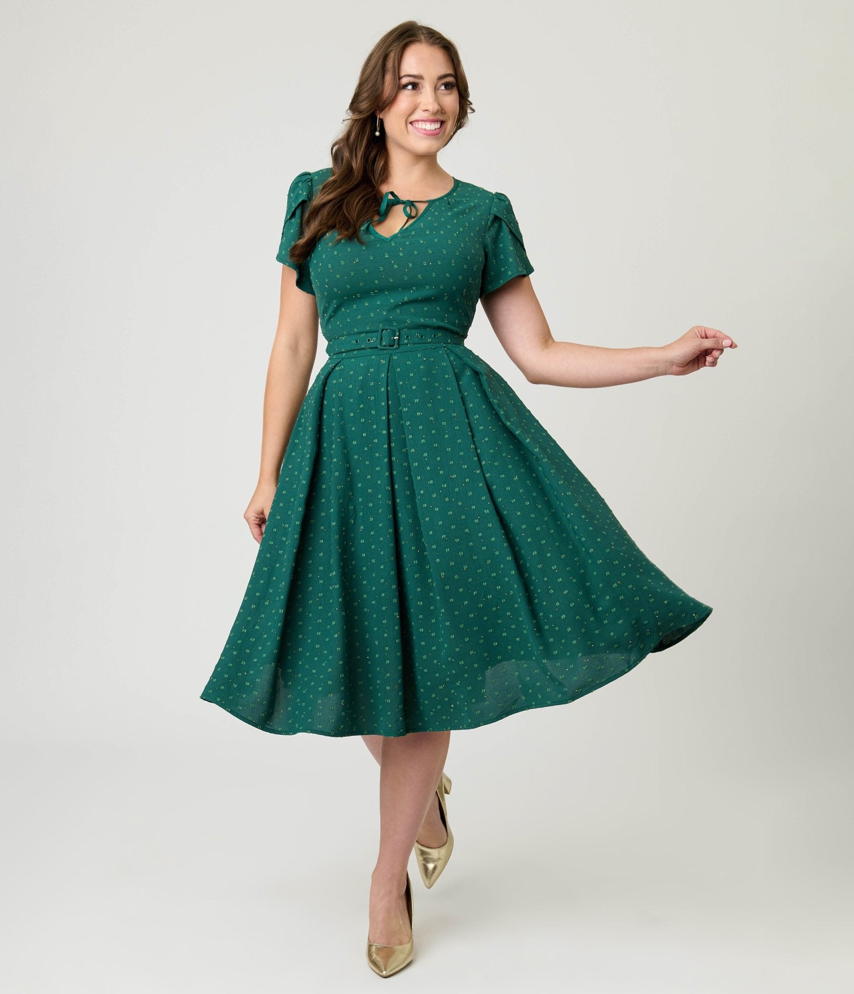 Knee Length Swing Clothes The Pretty Dress Company Hepburn Forest Green Swing Dress Colour: Forest Green, Knee Length Swing Clothes The Pretty Dress Company Hepburn Forest Green Swing Dress Colour: Forest Green,