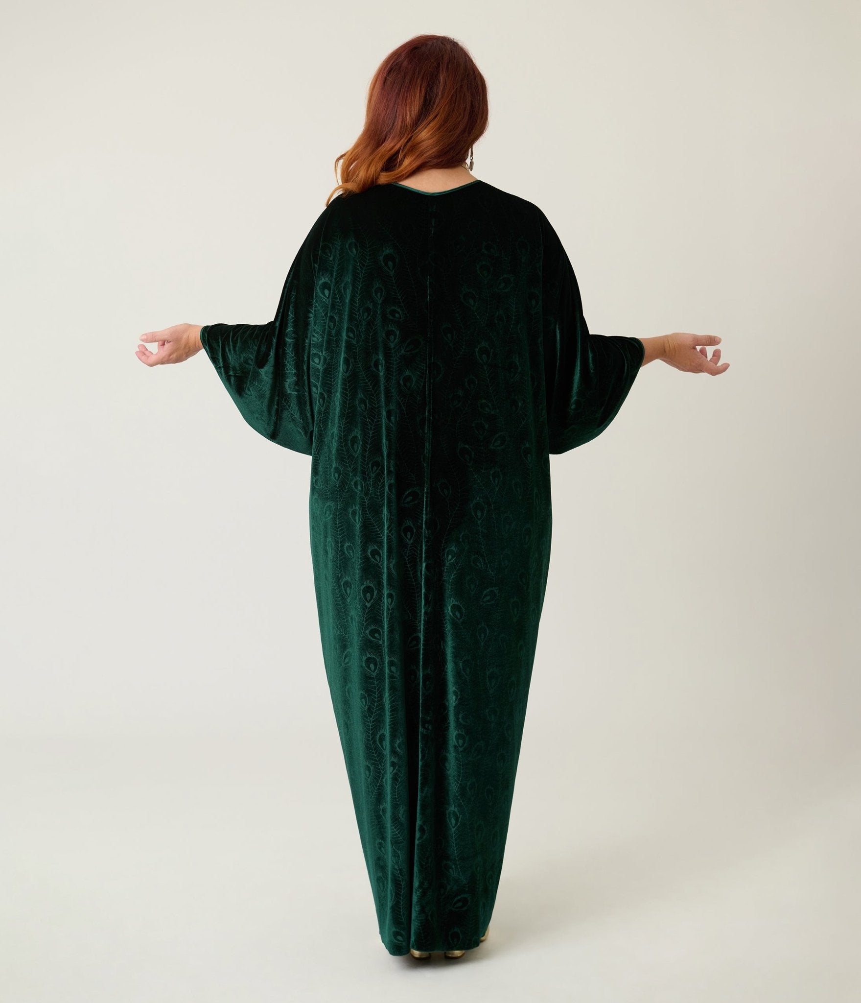 Unique Vintage Emerald Peacock Velvet Long Kimono - Unique Vintage - Womens, FLAPPER, COATS