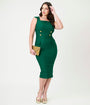 Unique Vintage Emerald Sheath Pencil Dress