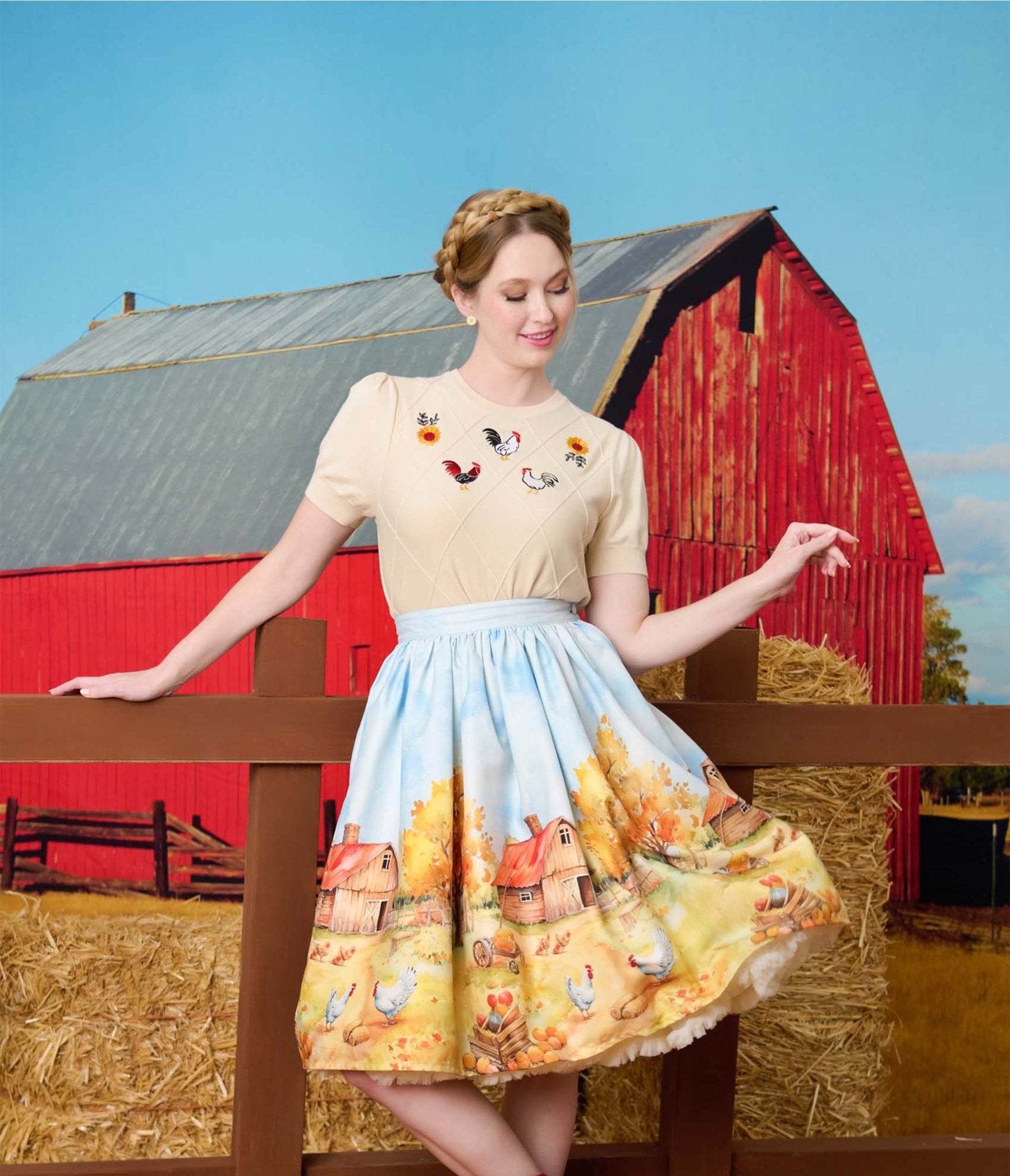 Unique Vintage Farm Print Gellar Swing Skirt - Main Image