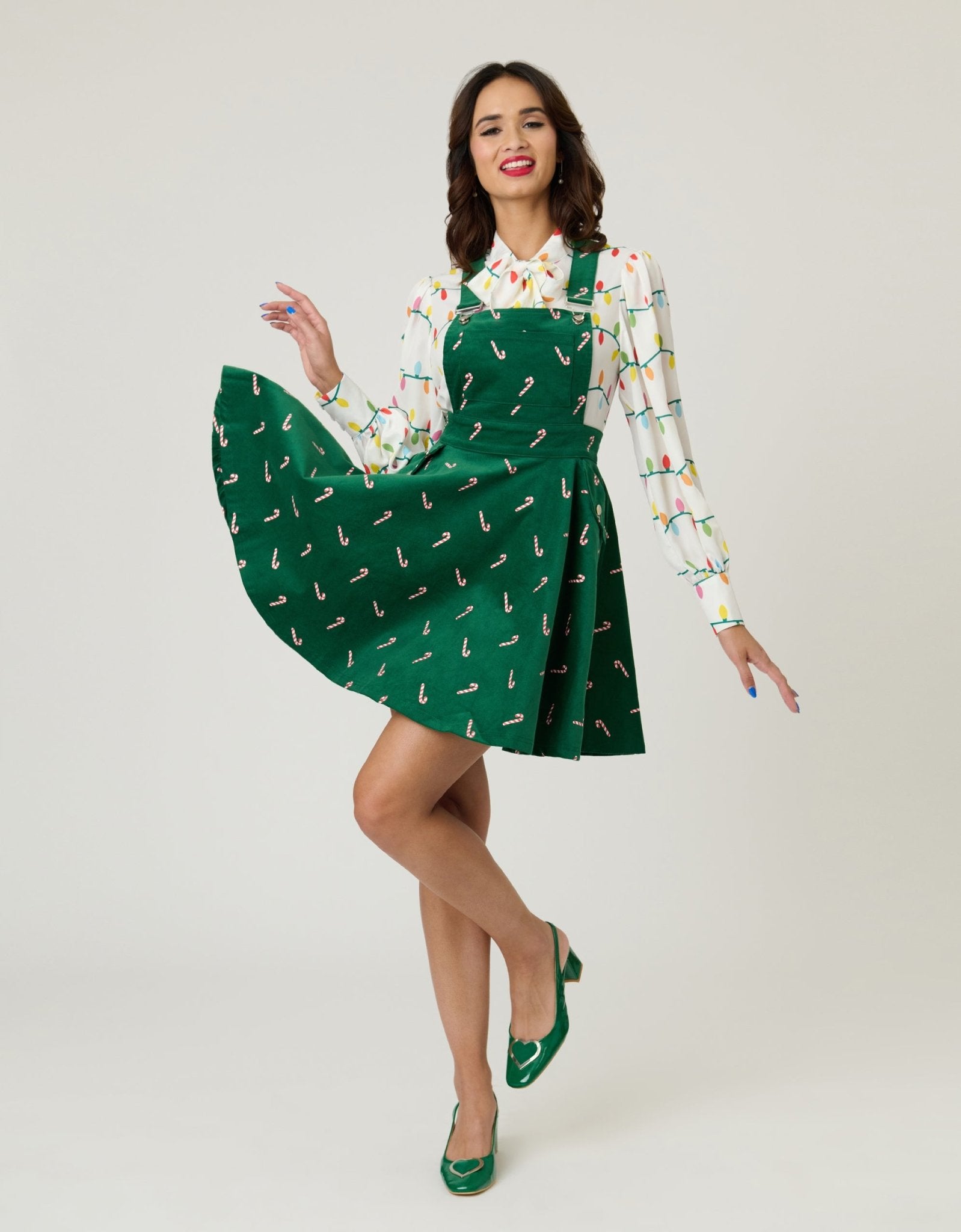 Unique Vintage Green Candy Cane Stamp Brionne Pinafore Skirt