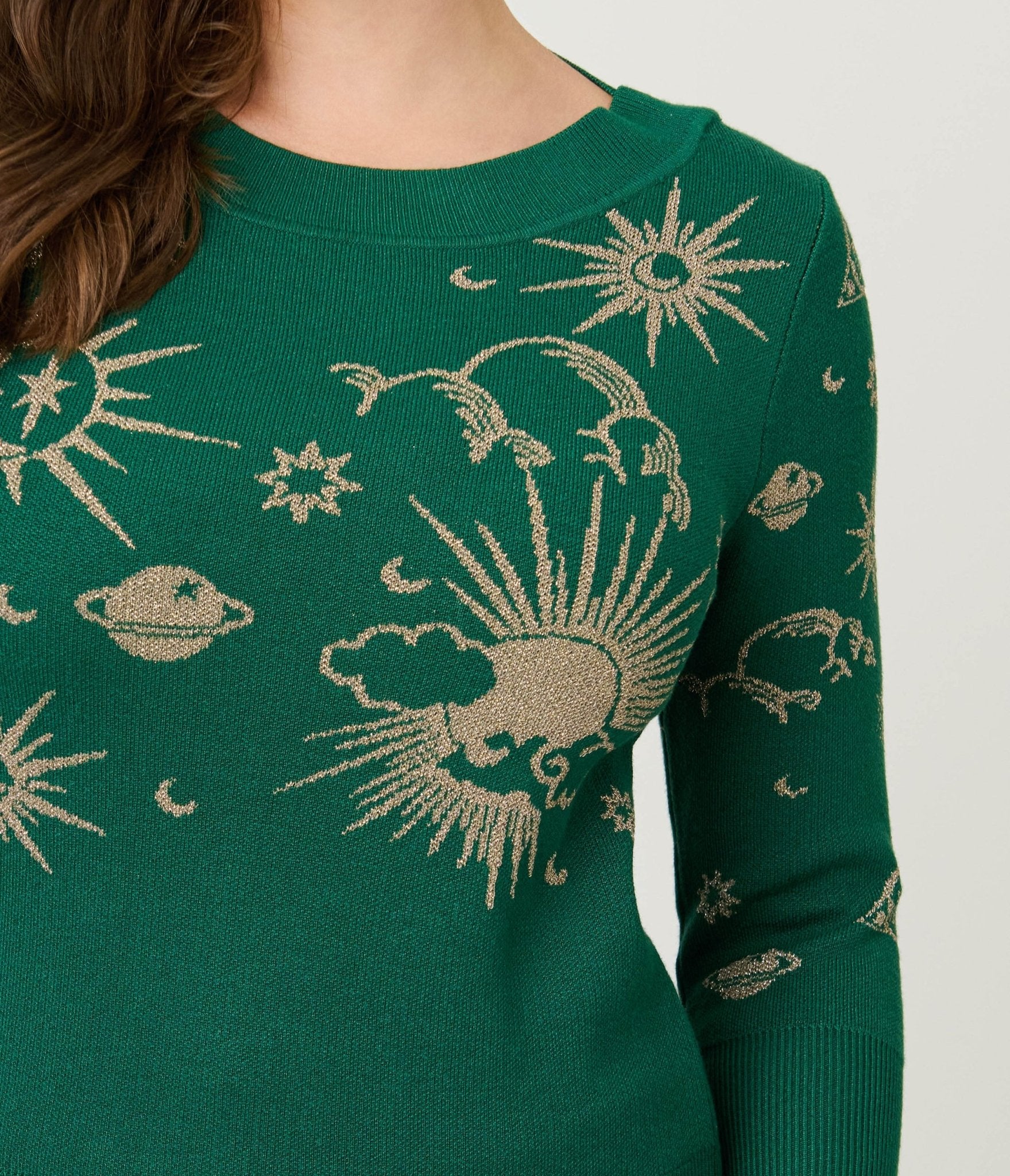 Unique Vintage Green & Gold Celestial Minou Sweater - Unique Vintage - Womens, TOPS, SWEATERS