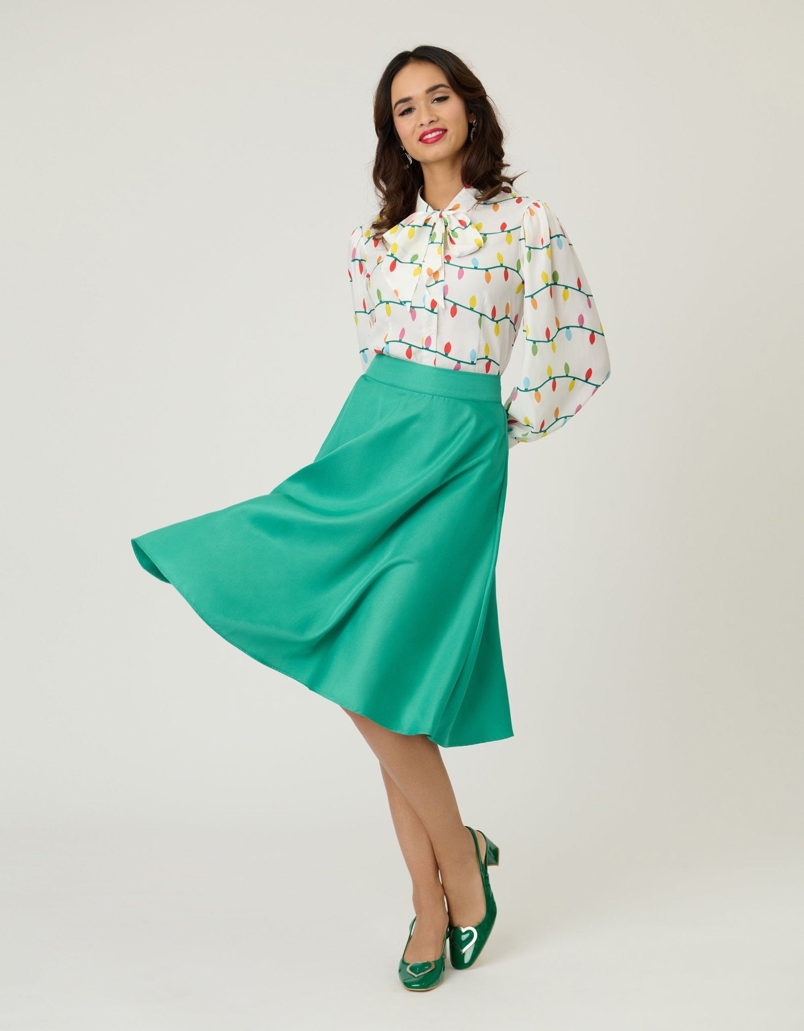 Unique Vintage Green High Waist Vivien Swing Skirt - Unique Vintage - Womens, BOTTOMS, SKIRTS