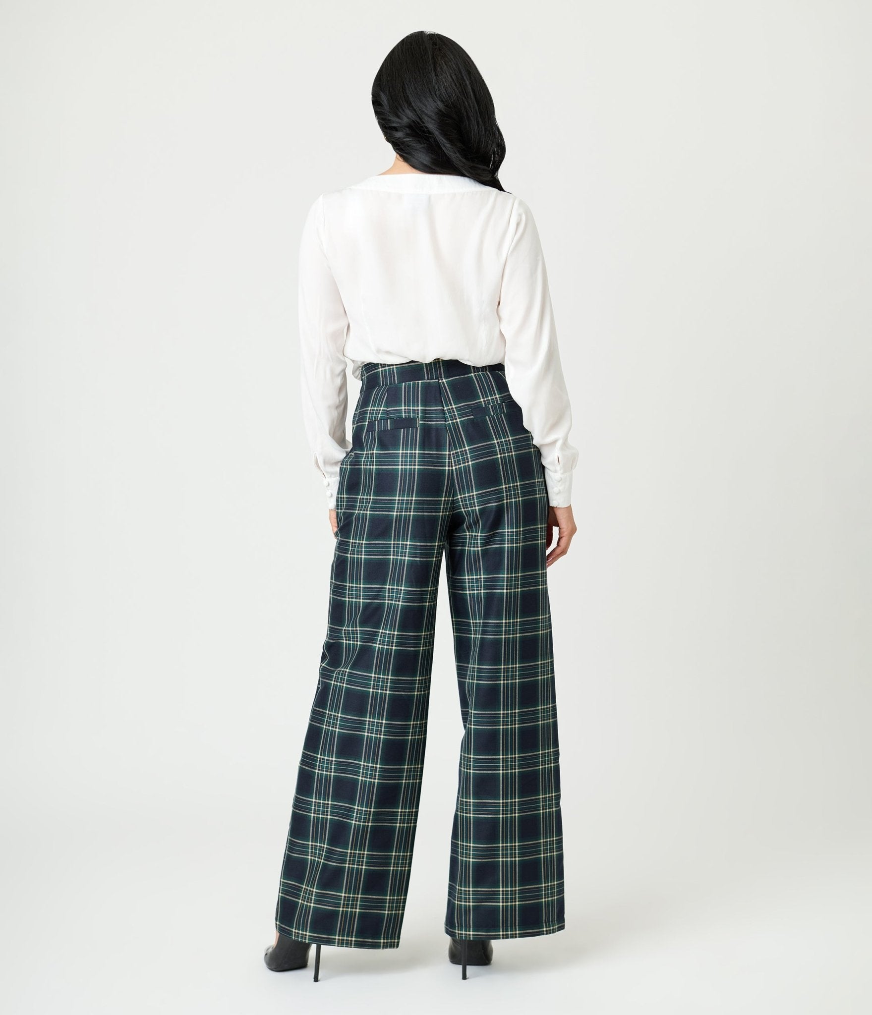 Unique Vintage Green Plaid High Waist Sailor Ginger Pants - Unique Vintage - Womens, BOTTOMS, PANTS