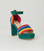 Unique Vintage Green & Rainbow Suede Peep Toe Pumps