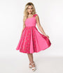 Unique Vintage Hot Pink & Heart Cherry Stripe Swing Dress