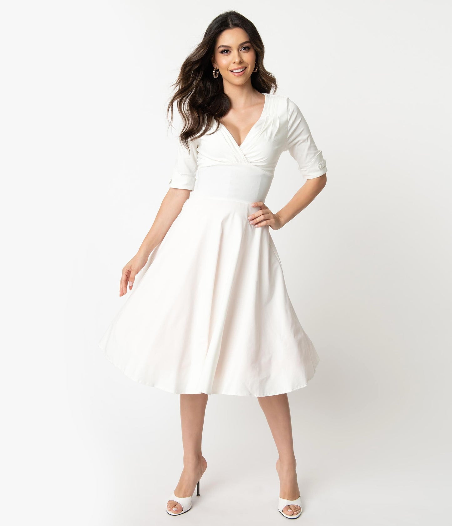 Unique Vintage Ivory Delores Swing Dress with Sleeves - Unique Vintage - Womens, DRESSES, SWING