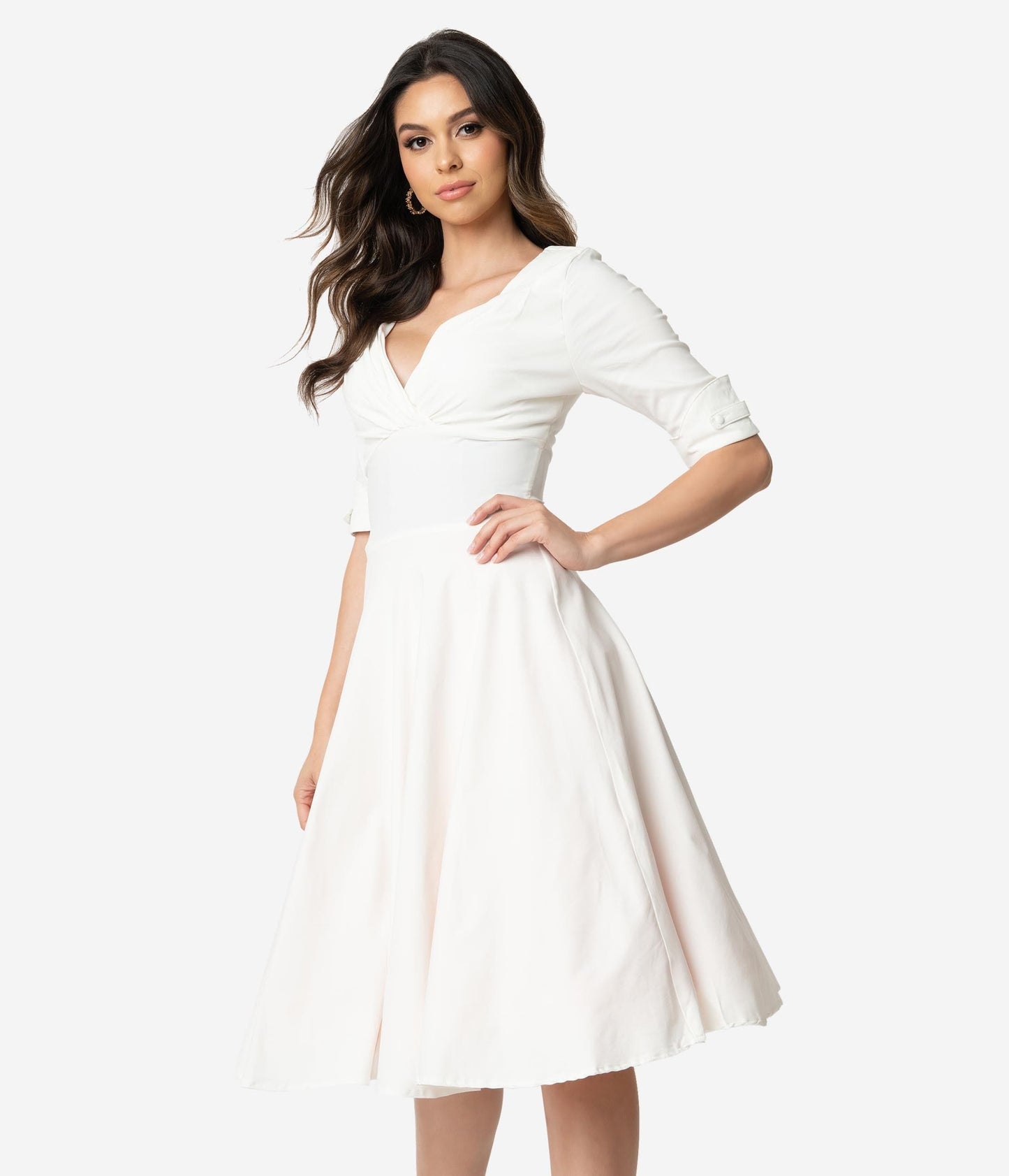 Unique Vintage Ivory Delores Swing Dress with Sleeves - Unique Vintage - Womens, DRESSES, SWING