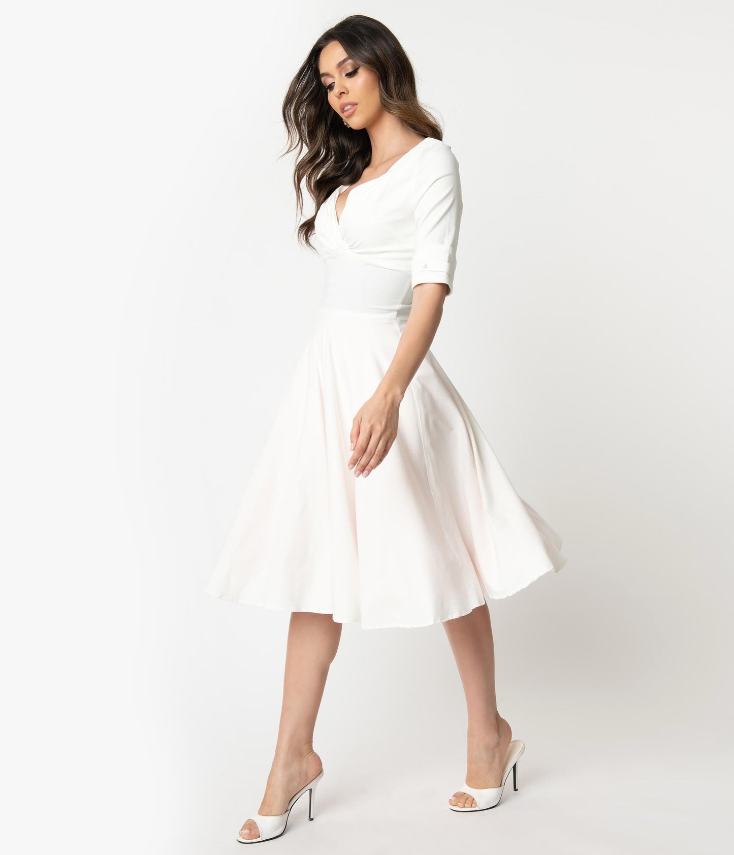 Unique Vintage Ivory Delores Swing Dress with Sleeves - Unique Vintage - Womens, DRESSES, SWING