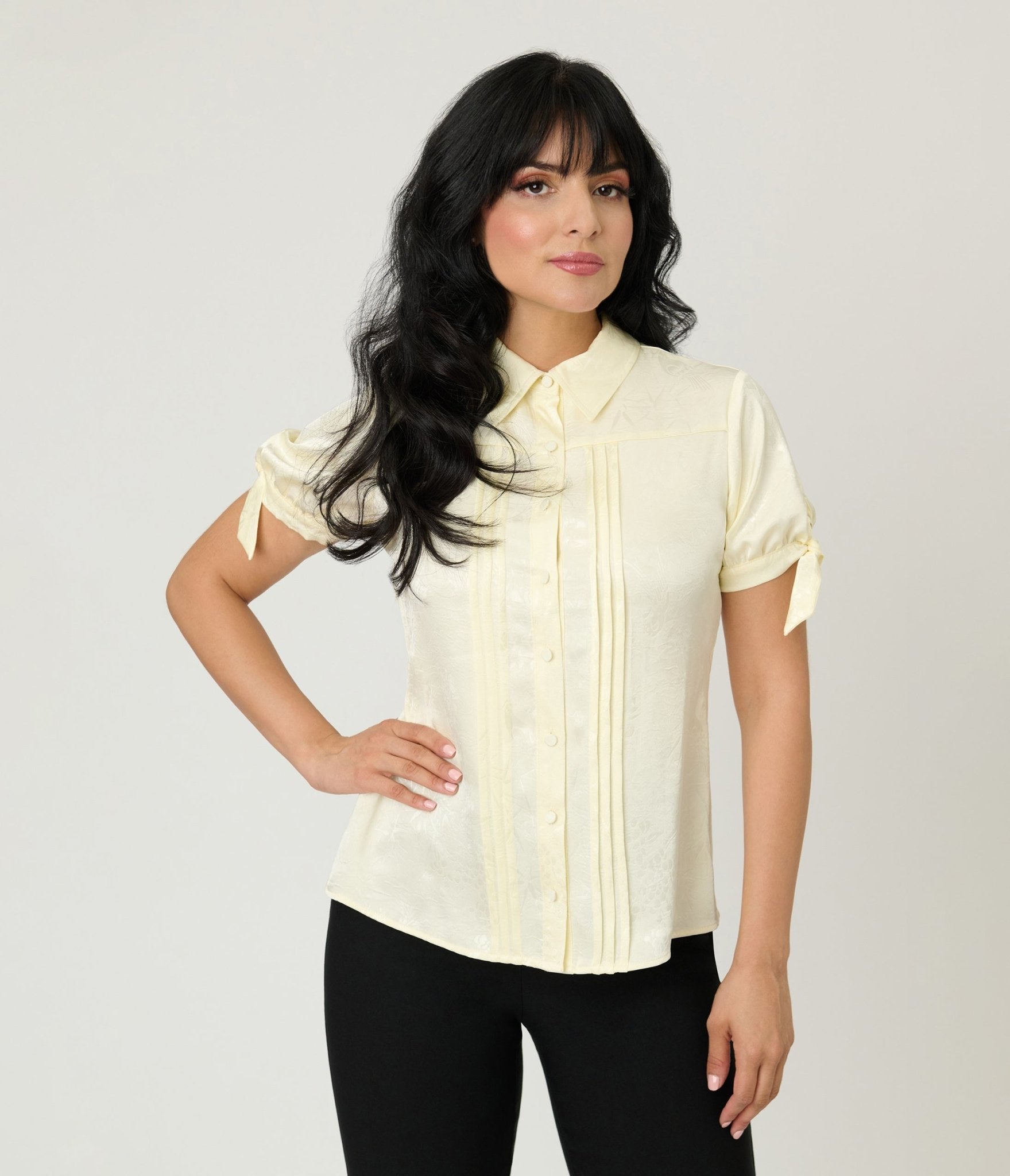 Unique Vintage Ivory Jacquard Colvin Blouse - Unique Vintage - Womens, TOPS, WOVEN TOPS