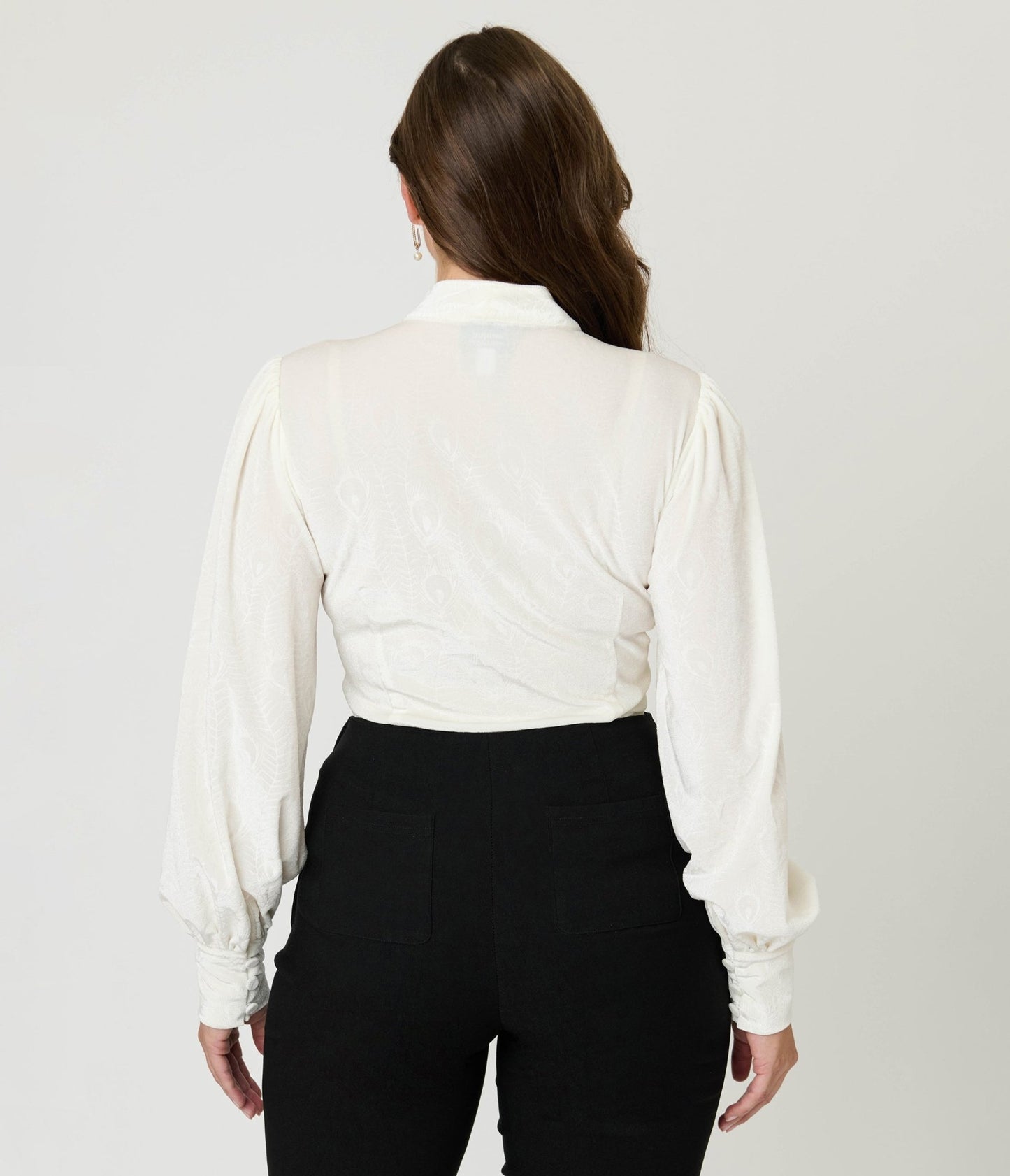 Unique Vintage Ivory Peacock Feather Embossed Gwen Blouse - Unique Vintage - Womens, TOPS, WOVEN TOPS