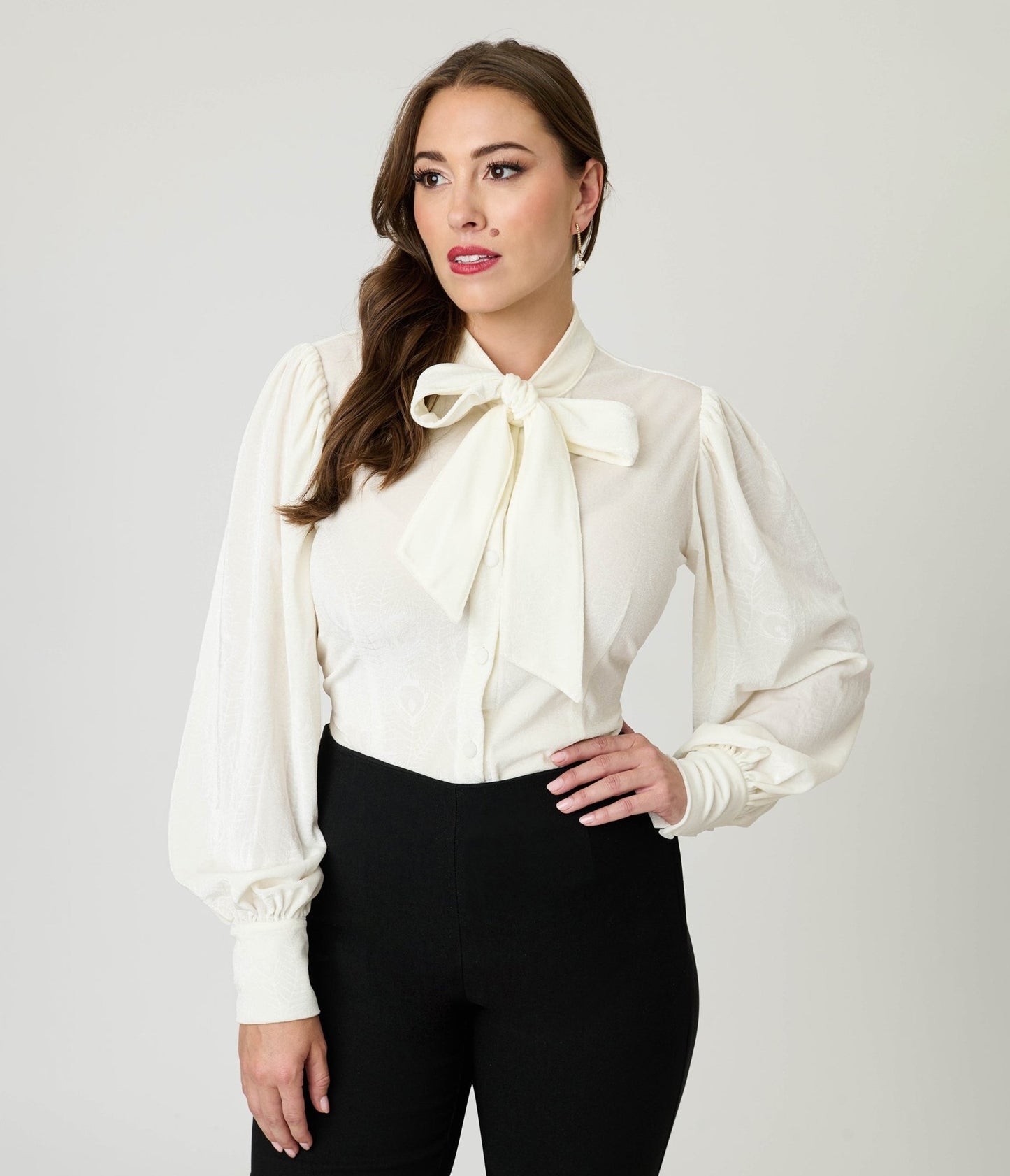 Unique Vintage Ivory Peacock Feather Embossed Gwen Blouse - Unique Vintage - Womens, TOPS, WOVEN TOPS