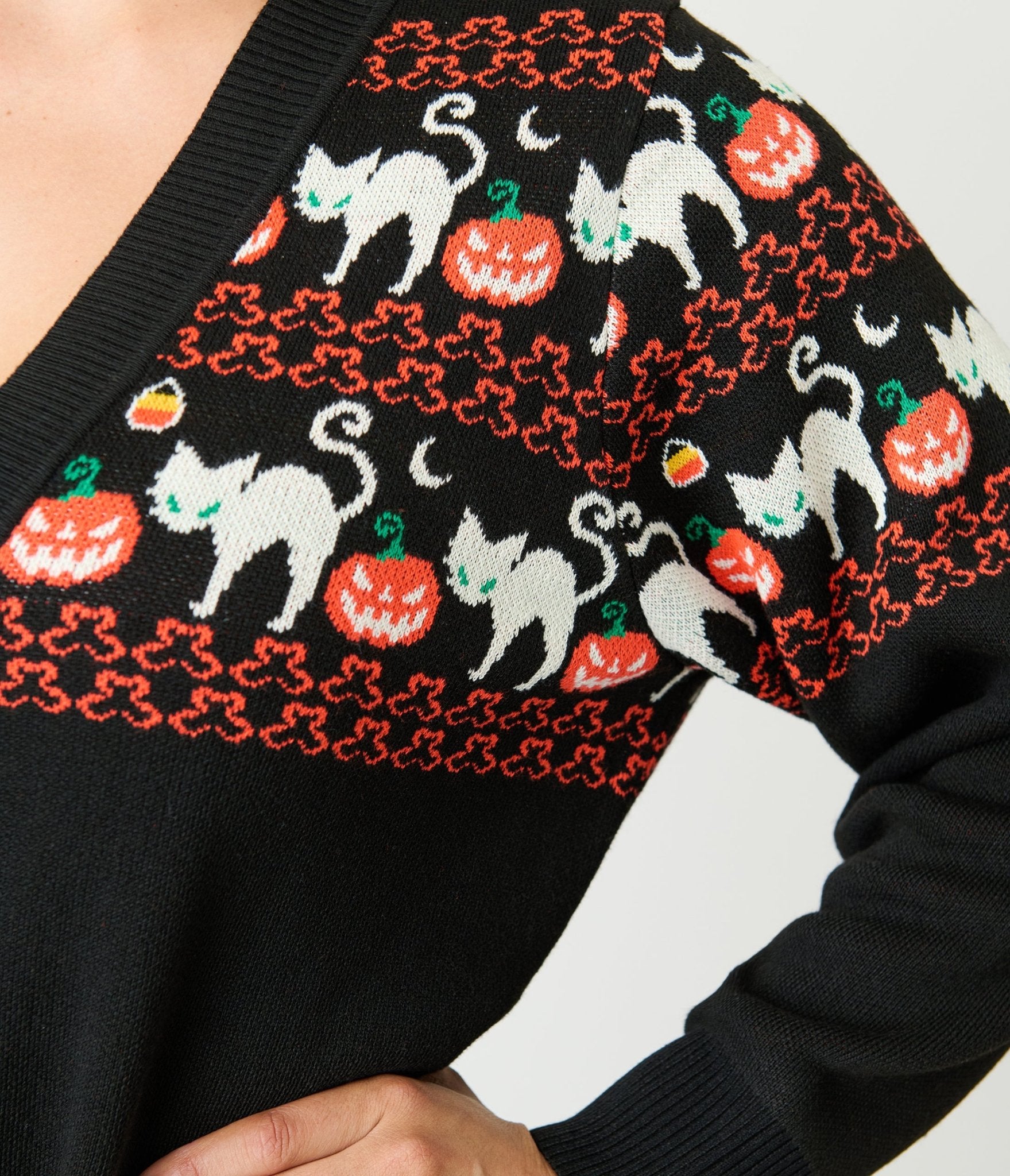 Unique Vintage Jack - O - Lantern Cat Fair Isle Button Cardigan - Unique Vintage - Womens, TOPS, SWEATERS