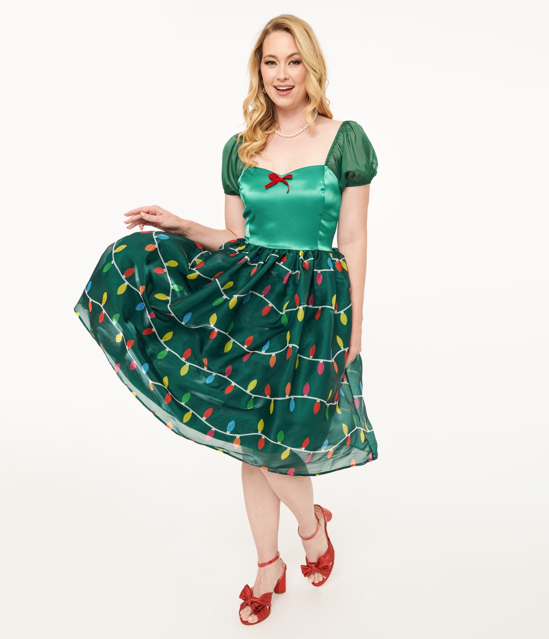 Unique Vintage Light Up1950s Green Christmas Lights Print Sweetheart D