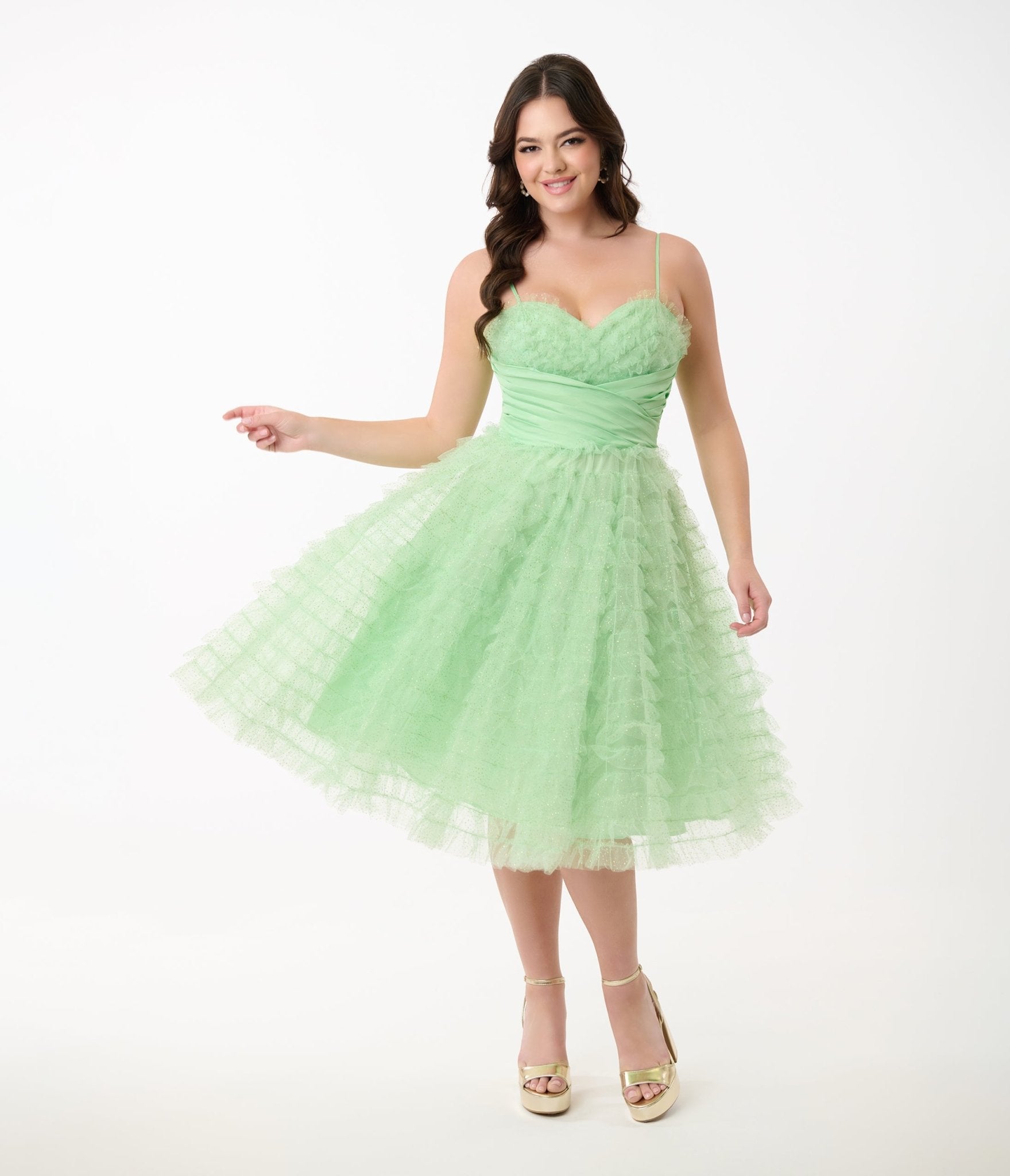 Unique Vintage Mint Green Glitter Tulle Cupcake Swing Dress