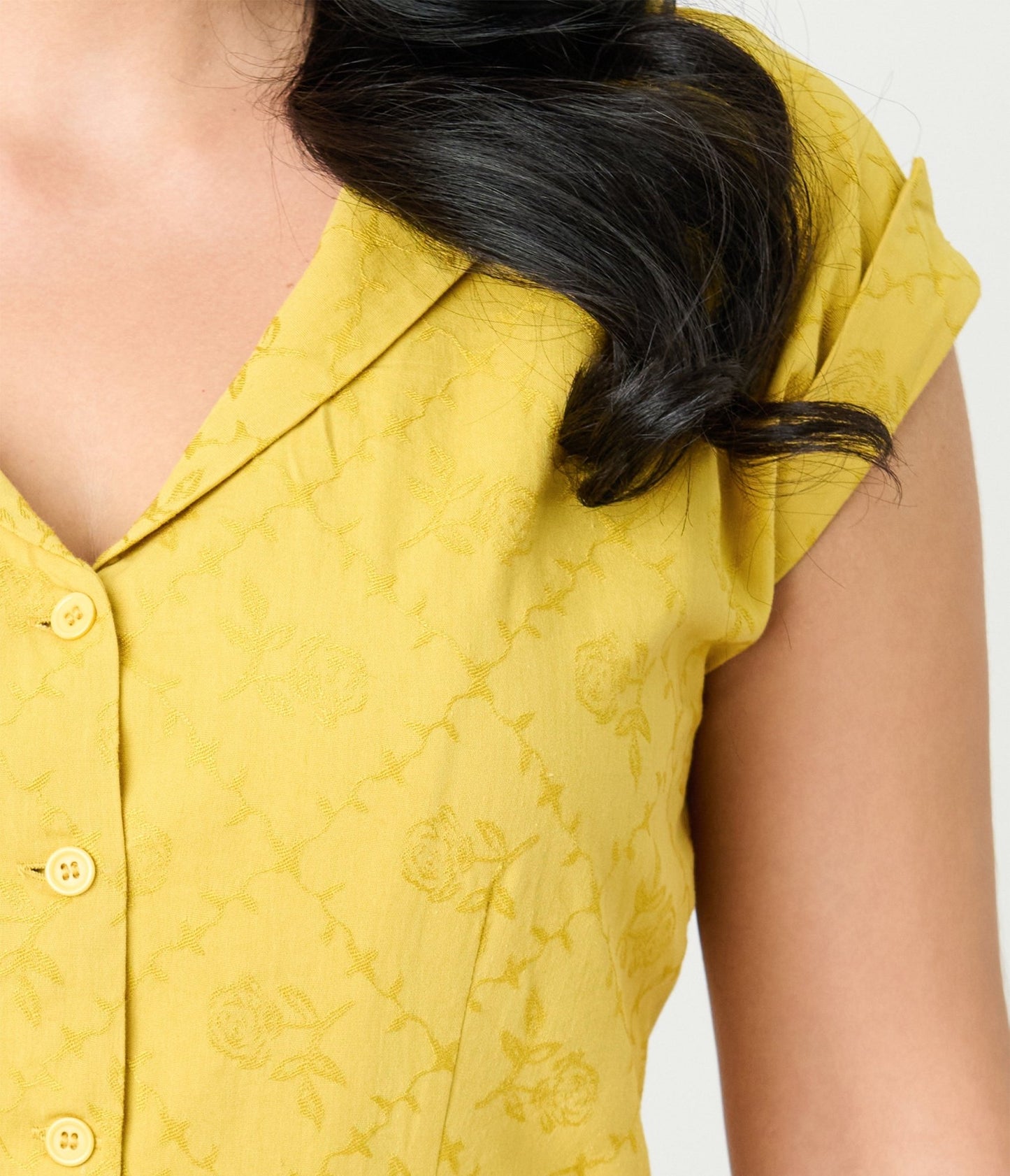 Unique Vintage Mustard Jacquard Sleeveless Blouse - Unique Vintage - Womens, TOPS, WOVEN TOPS