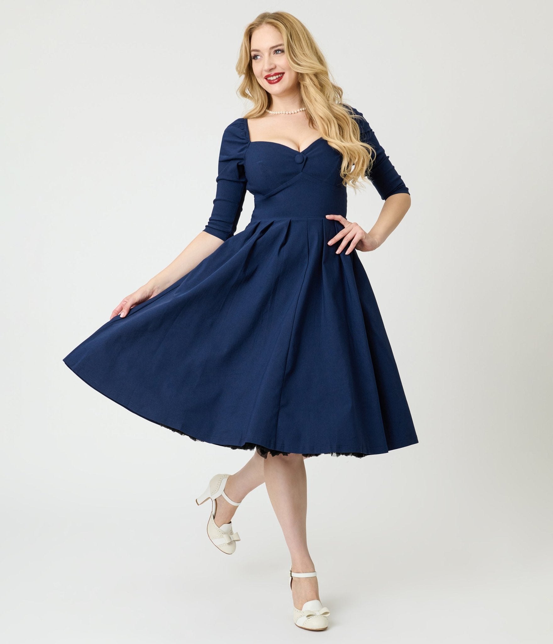 white christmas dresses Unique Vintage Navy Lamar Swing Dress