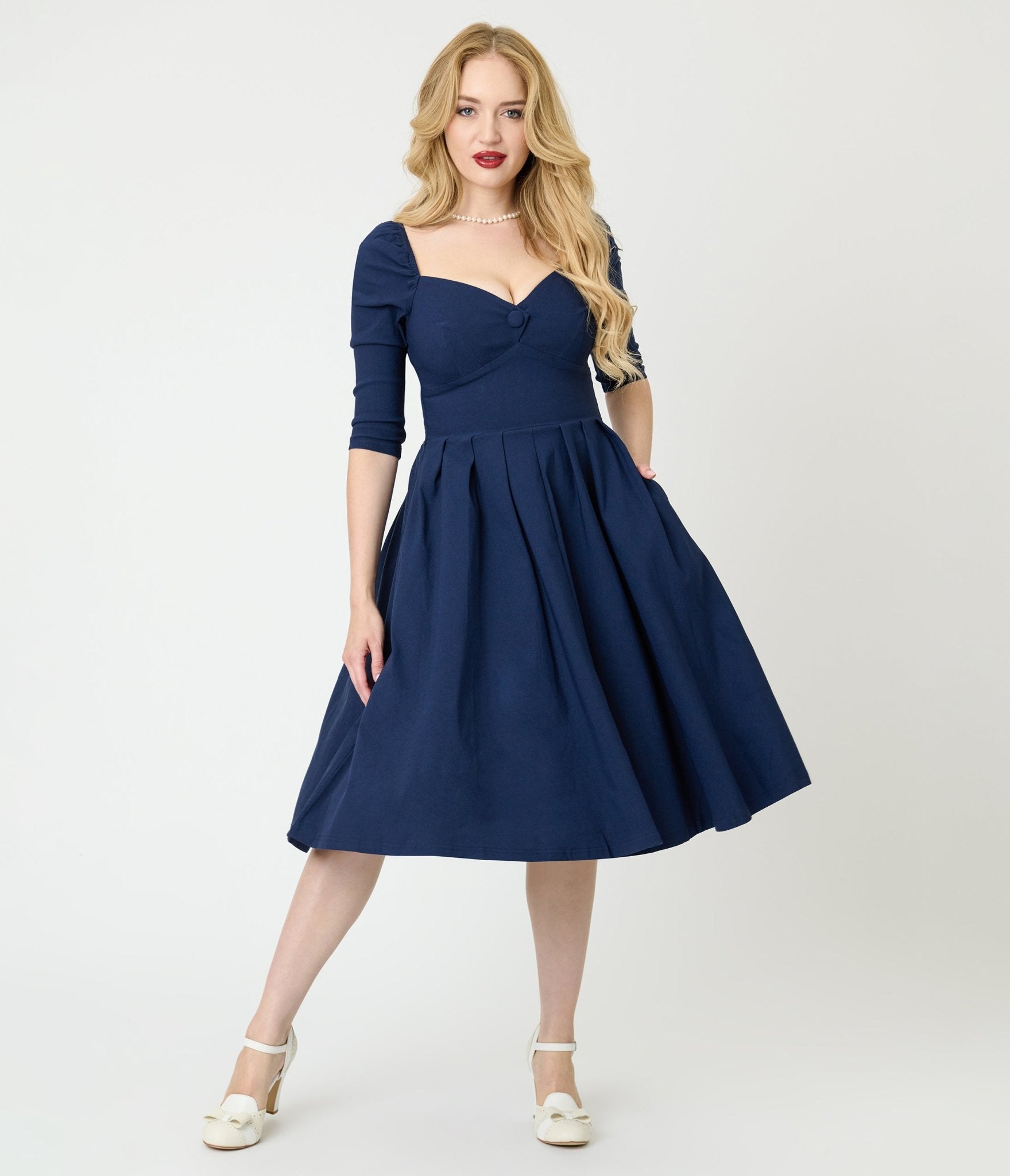 Unique Vintage Navy Lamar Swing Dress - Unique Vintage - Womens, DRESSES, SWING