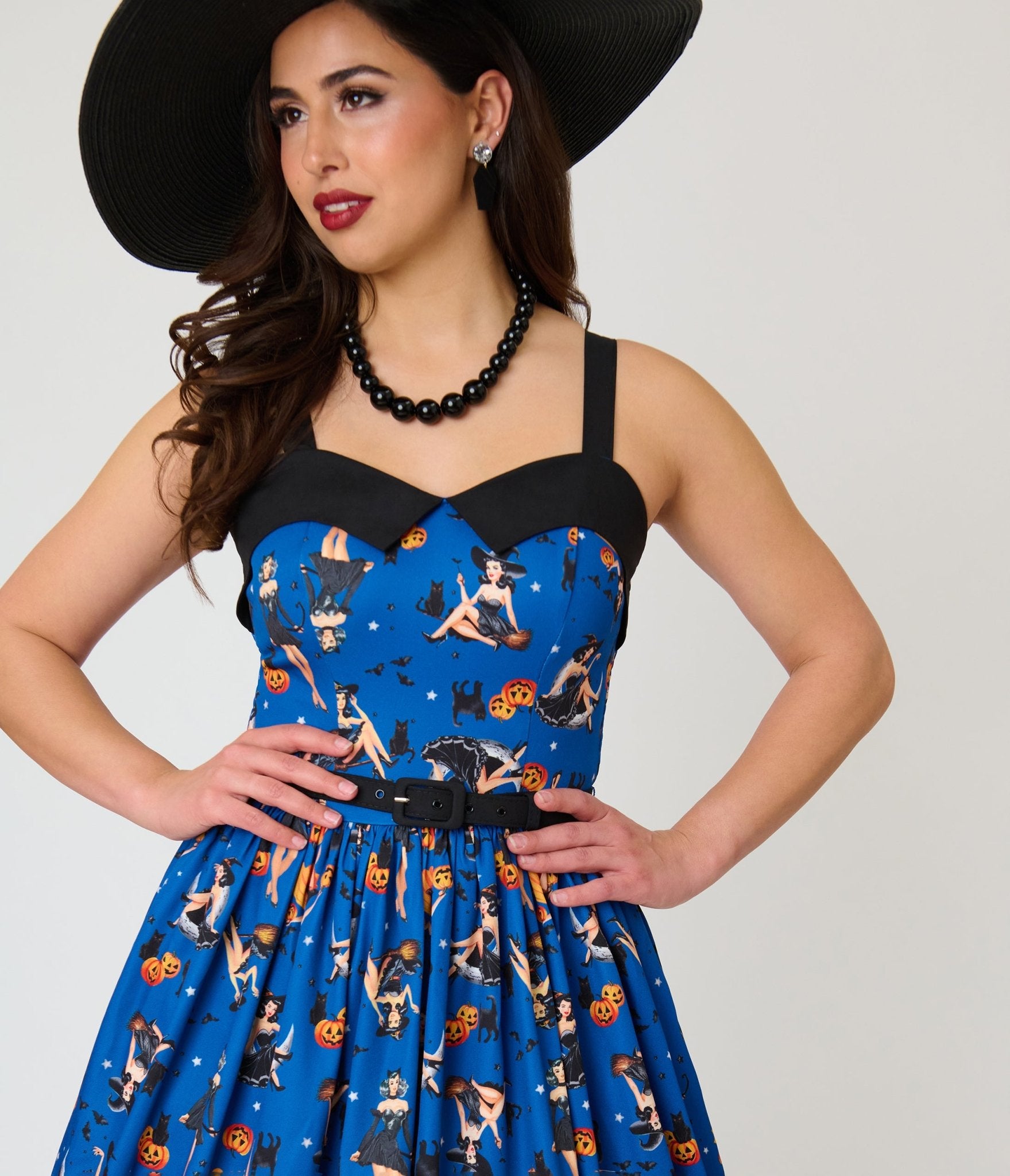 Unique Vintage Navy Pinup Witch Rachel Swing Dress