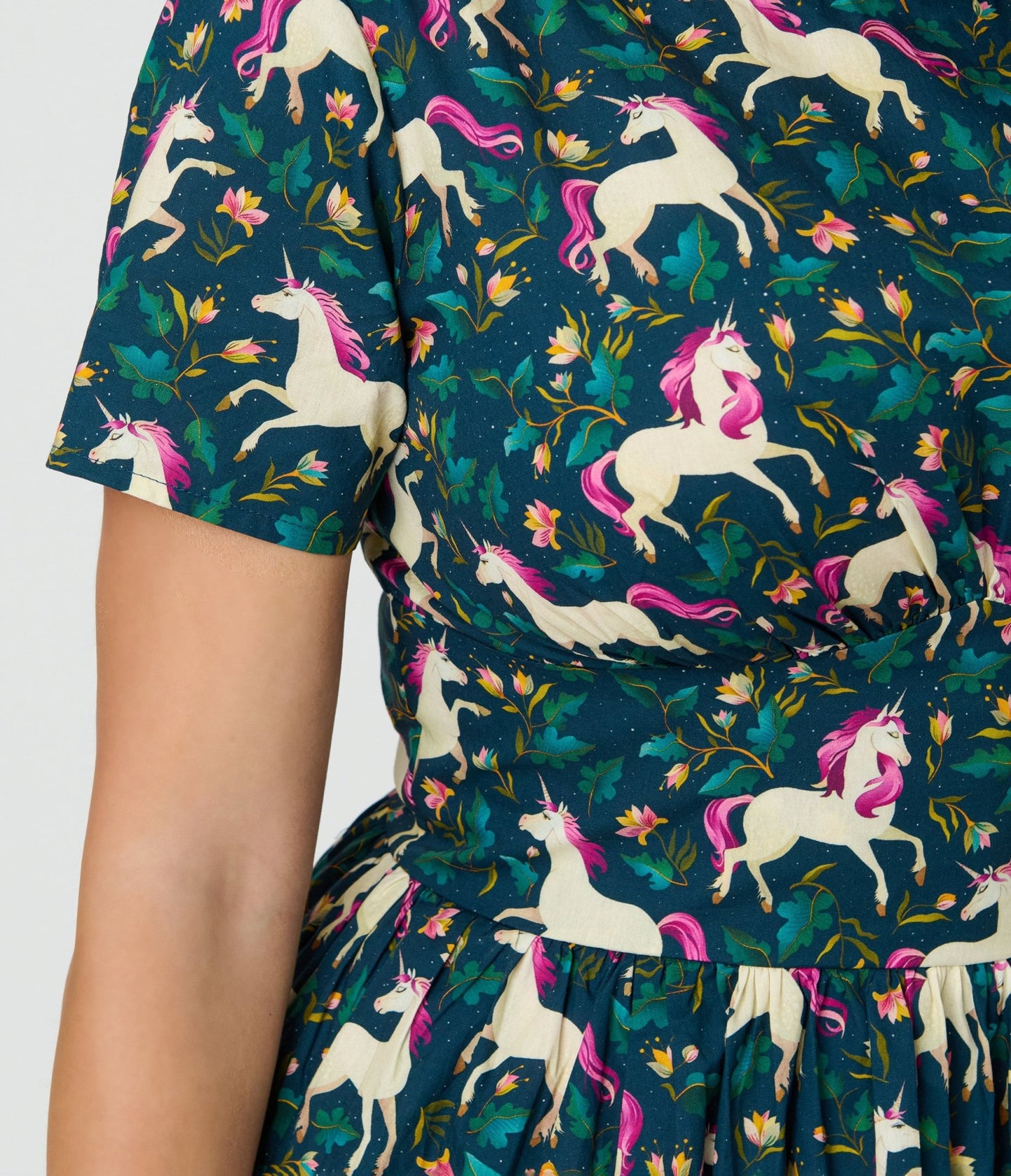 Unique Vintage Navy Unicorn Print Cotton Swing Dress - Unique Vintage - Womens, DRESSES, SWING