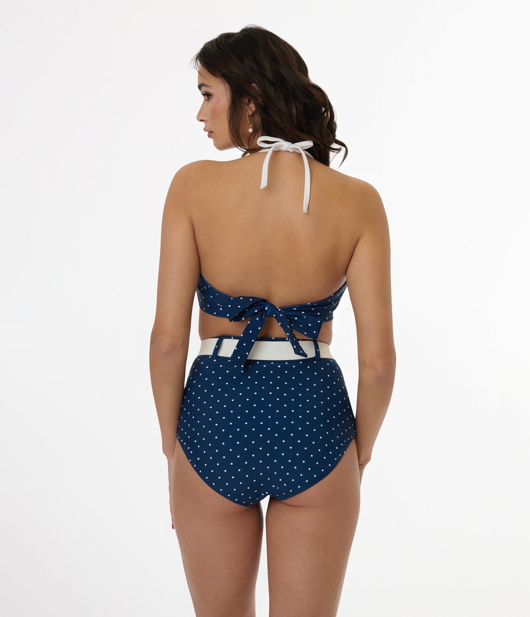 Unique Vintage Navy & White Pin Dot Halter Swim Top - Unique Vintage - Womens, SWIM, TOP