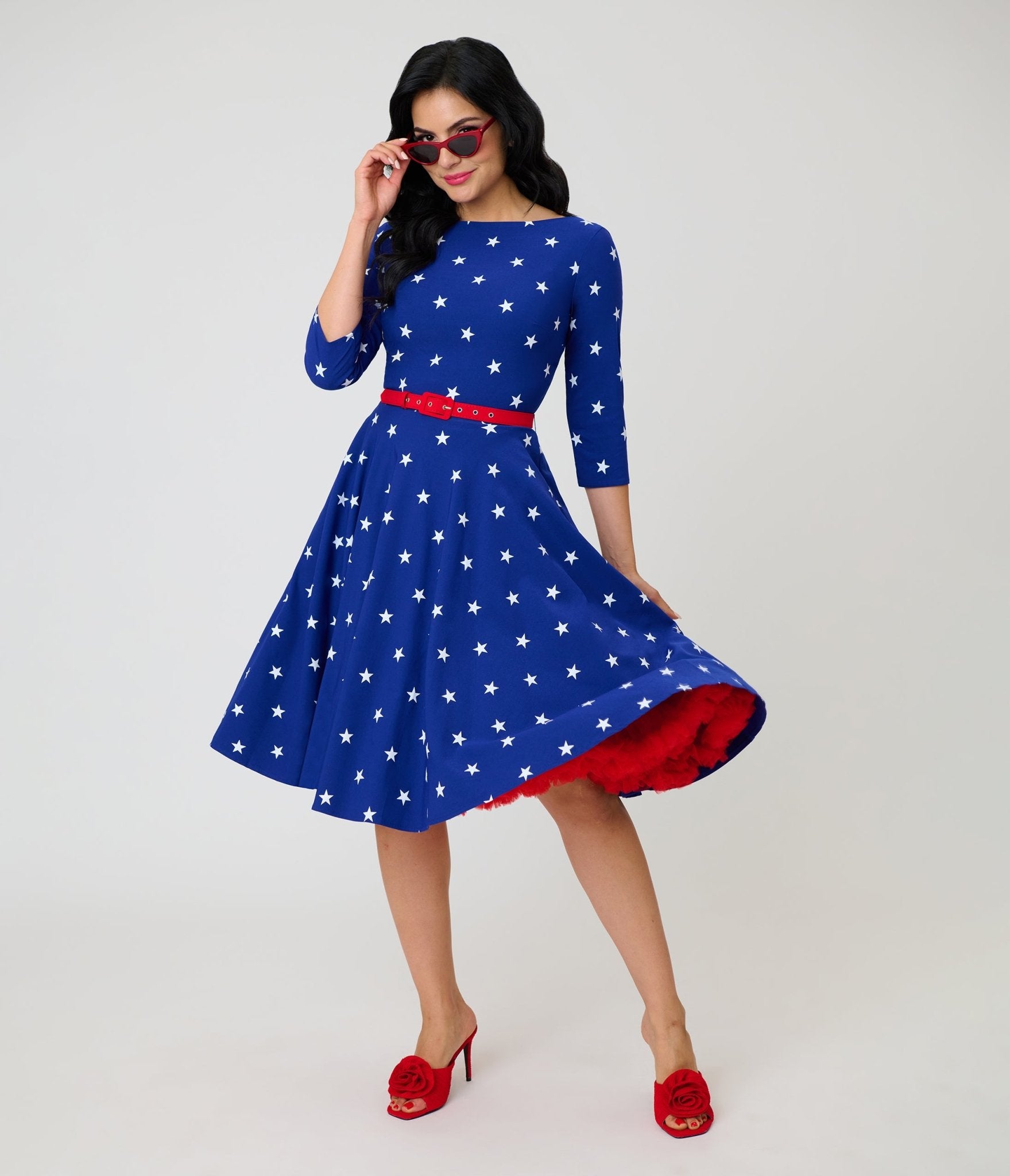 Unique Vintage Navy & White Star Devon Swing Dress Unique Vintage Navy & White Star Devon Swing Dress