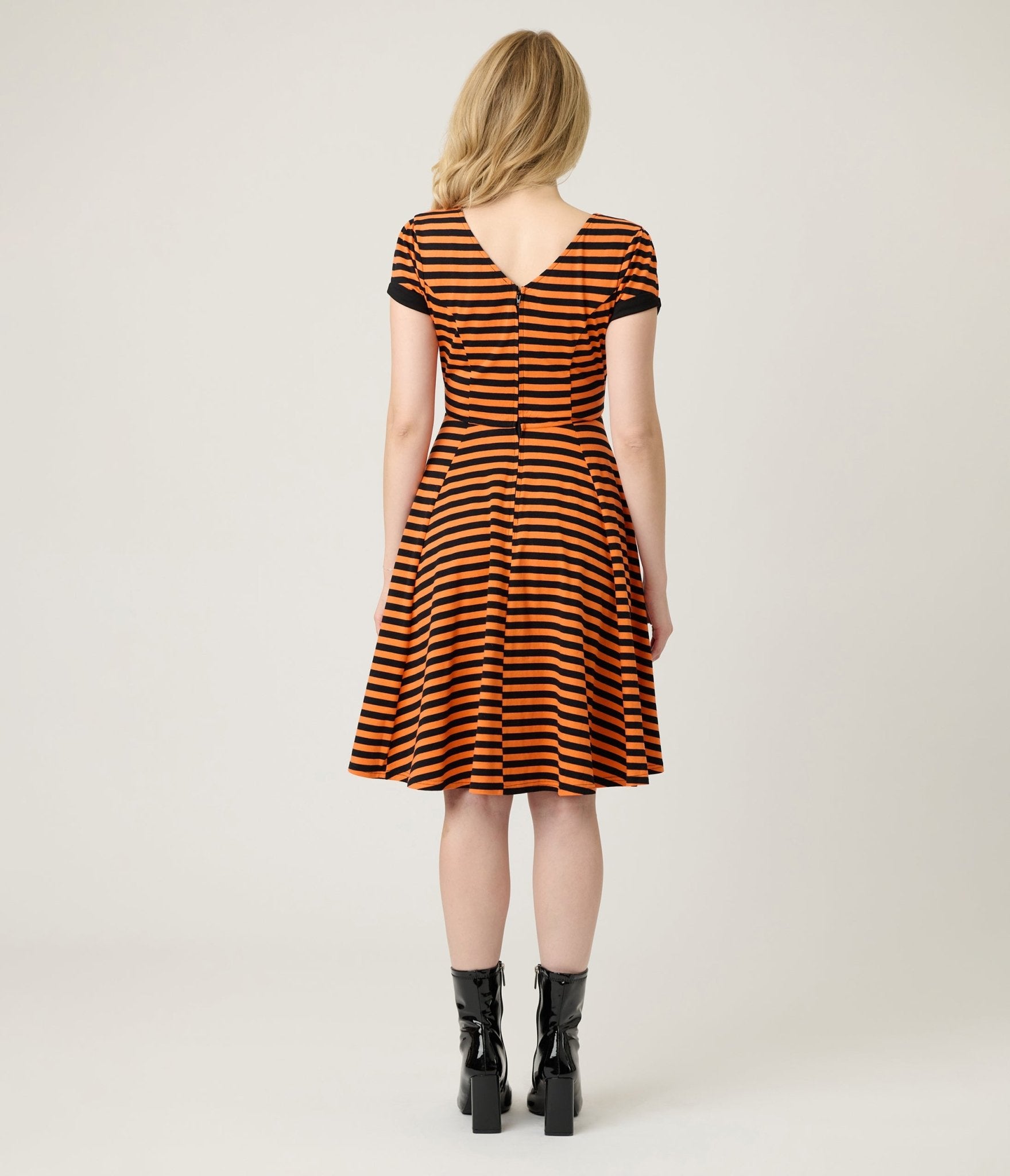 Unique Vintage Orange & Black Stripe Natalie Swing Dress - Unique Vintage - Womens, DRESSES, SWING