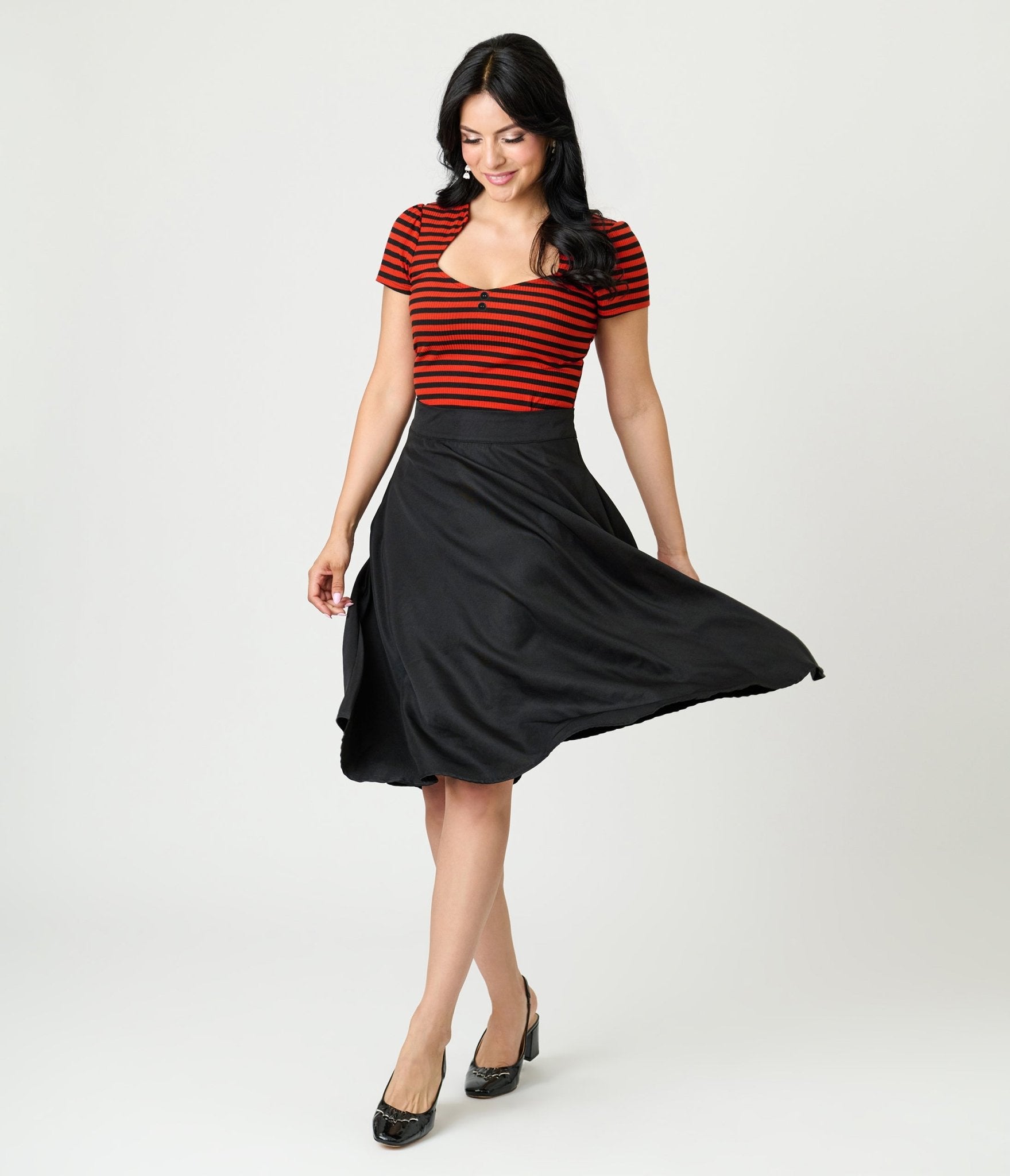 Unique Vintage Orange & Black Stripe Pentagon Collar Knit Top - Unique Vintage - Womens, TOPS, KNIT TOPS