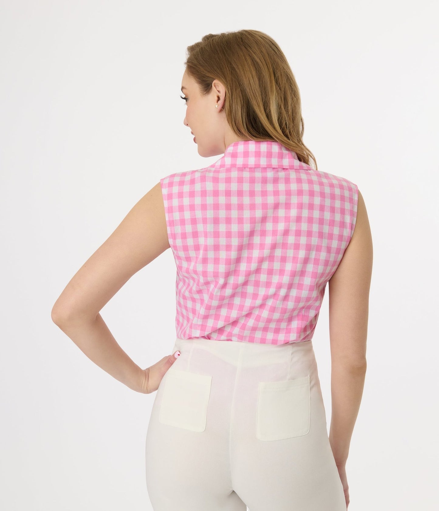 Unique Vintage Pink & White Gingham Notched Collar Cotton Blouse - Unique Vintage - Womens, TOPS, WOVEN TOPS
