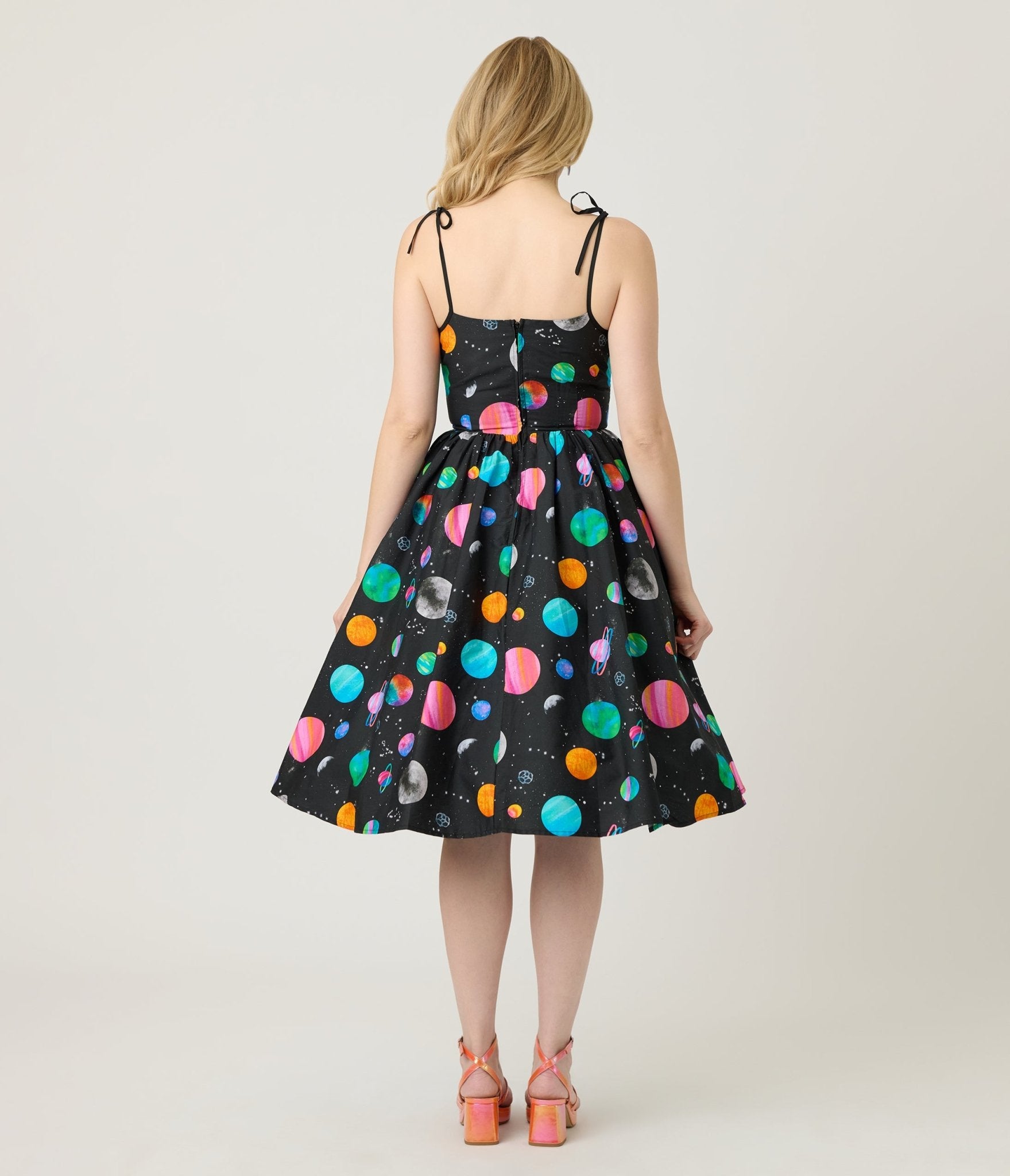 Unique Vintage Planets Print Sleeveless Cotton Swing Dress - Unique Vintage - Womens, DRESSES, SWING