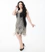Unique Vintage Plus Size 1920s Silver & Black Embroidered & Hand Beaded Somerset Flapper Dress