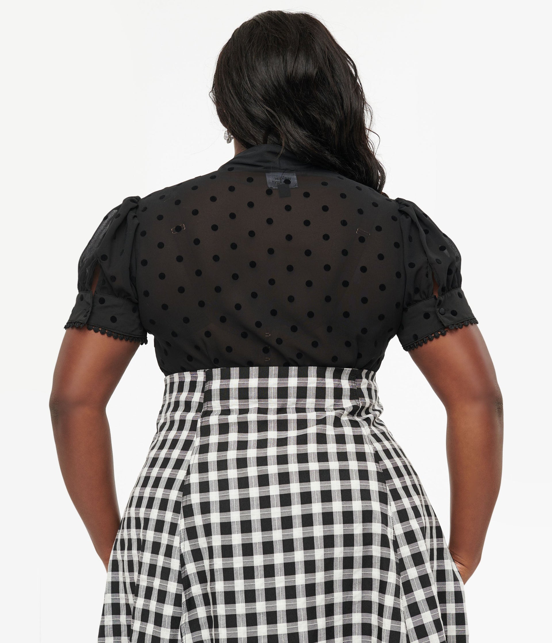 Unique Vintage Plus Size 1940s Black Dot Tie Neck Blouse - Unique Vintage - Womens, TOPS, WOVEN TOPS