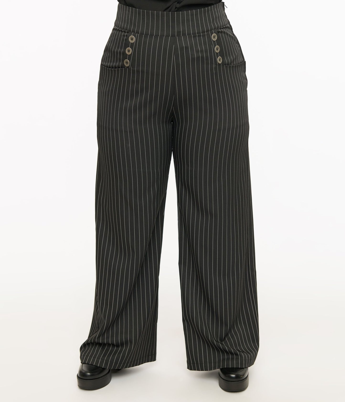 Unique Vintage Plus Size 1940s Black & White Pin Stripe High Waist Sailor Ginger Pants - Unique Vintage - Womens, SKIRTS