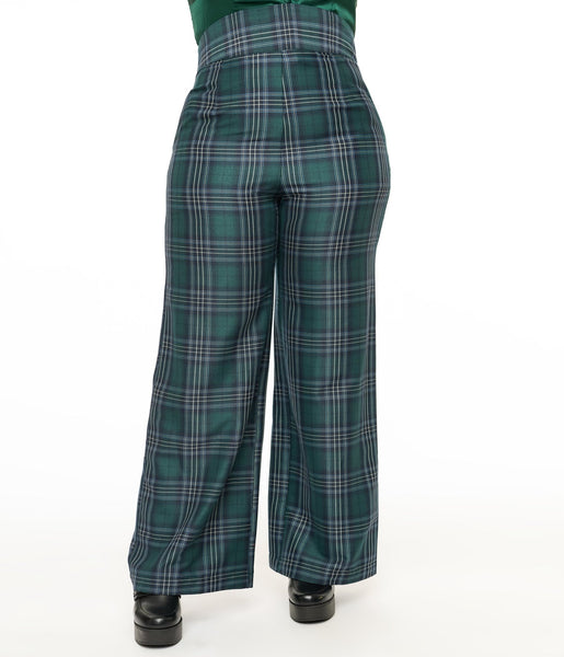 Unique Vintage Plus Size 1940s Green & Black Plaid High