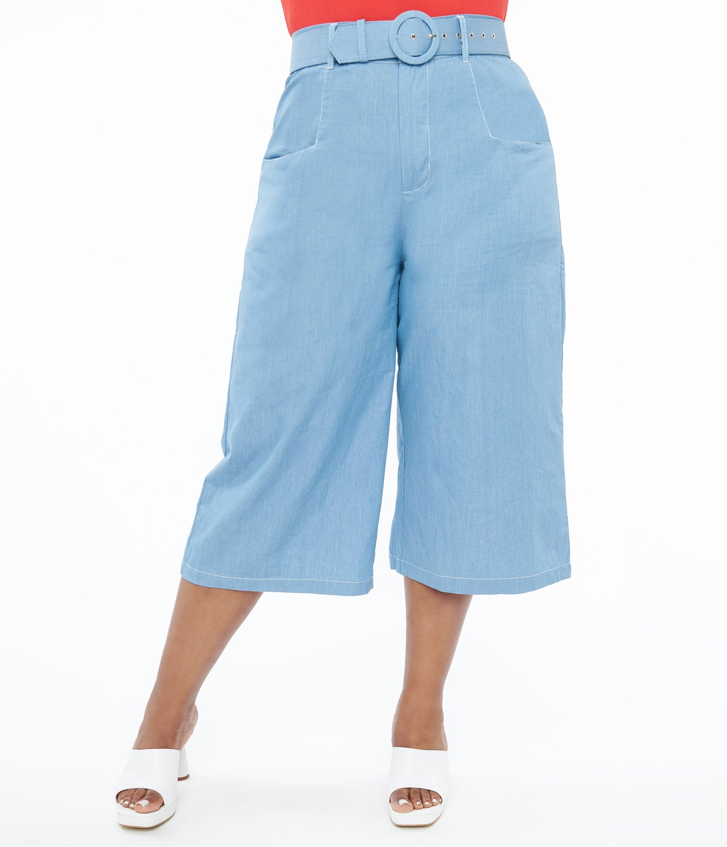 Unique Vintage Plus Size 1940s Light Blue Denim Ginger Capri Pants - Unique Vintage - Womens, BOTTOMS, PANTS