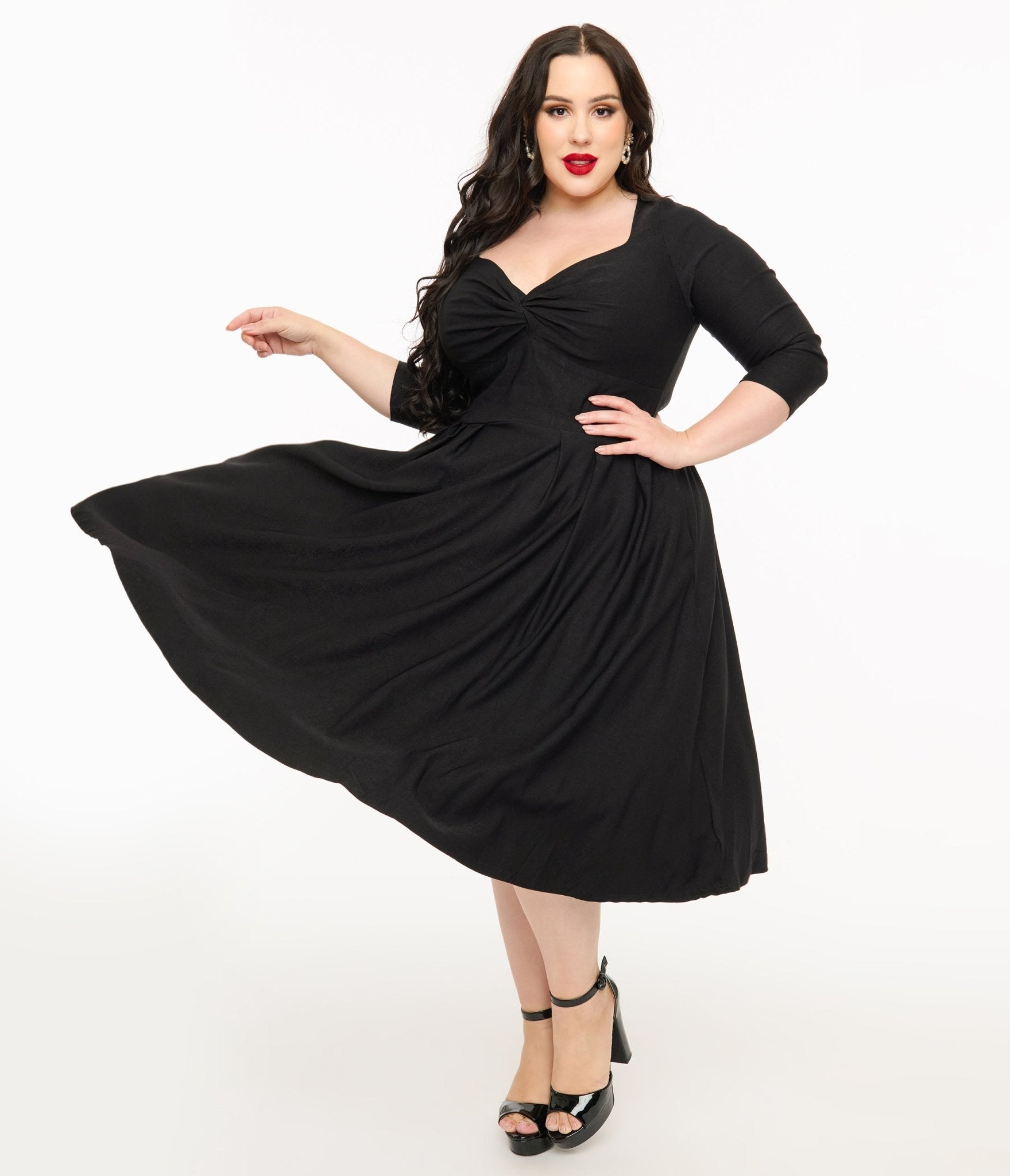 Unique Vintage Plus Size 1950s Black Bengaline Front Twist Swing Dress Unique Vintage Plus Size 1950s Black Bengaline Front Twist Swing Dress