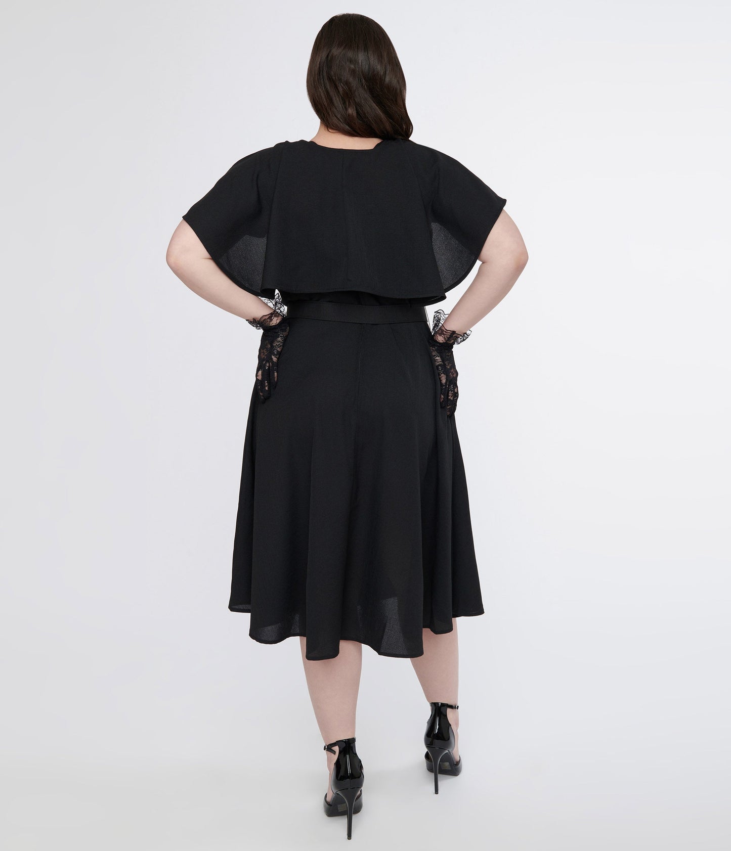 Unique Vintage Plus Size 1950s Black Capelet Swing Dress - Unique Vintage - Womens, DRESSES, SWING